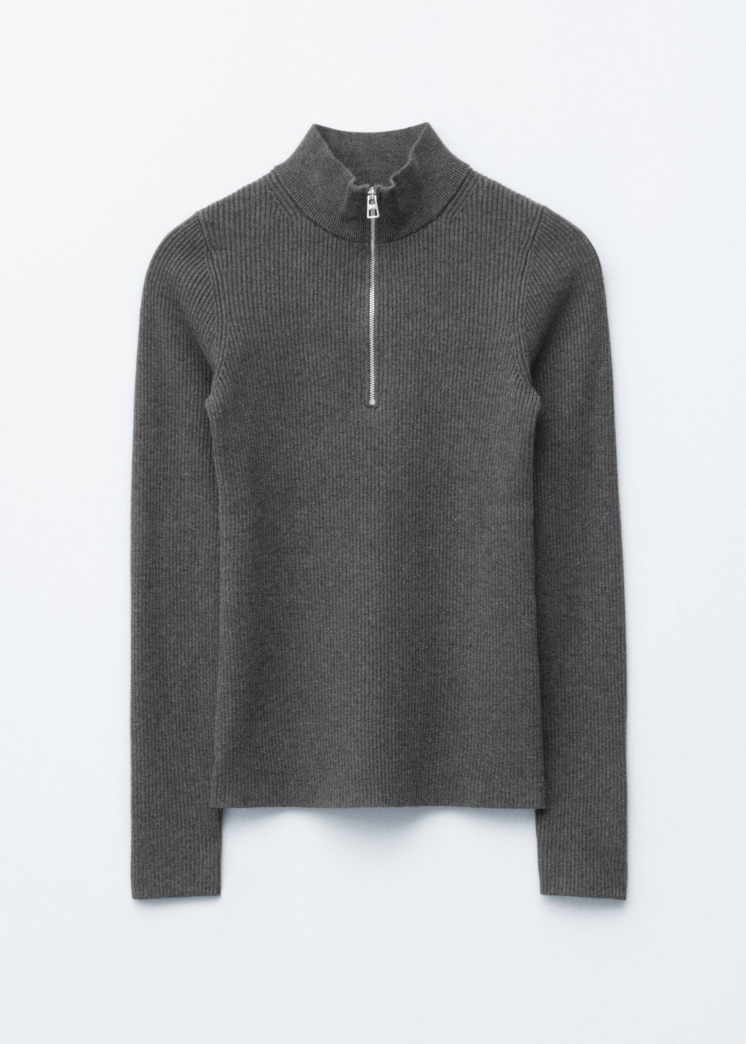 Pull zippé en haut à col montant - Rayures gris foncé/crème/Noir/Blanc