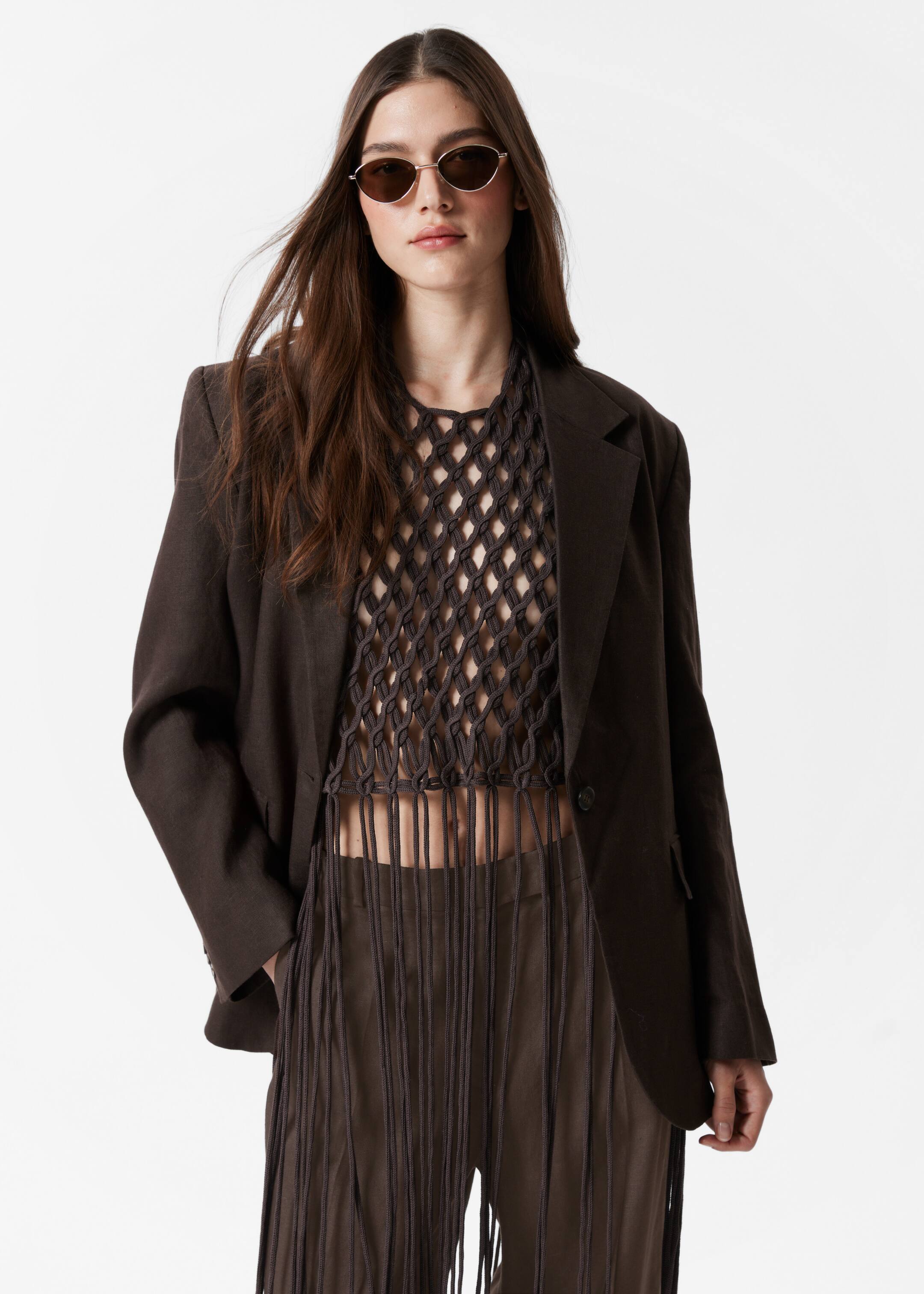 Grotere afbeelding bekijken: Single-Breasted Linen Blazer - Donkerbruin - DAMES | H&M BE 2