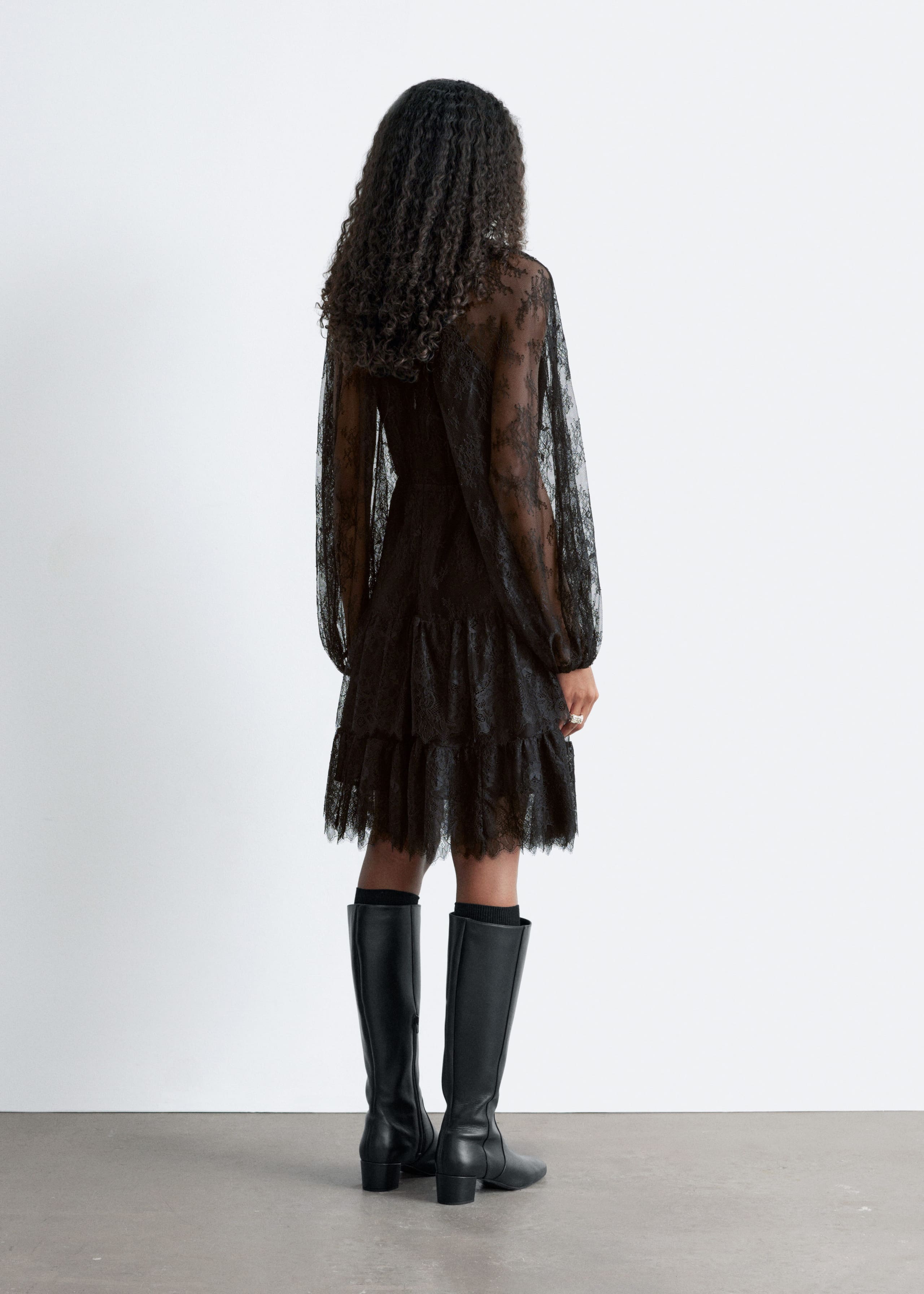 Lace Frill Mini Dress - Black - Lookbook