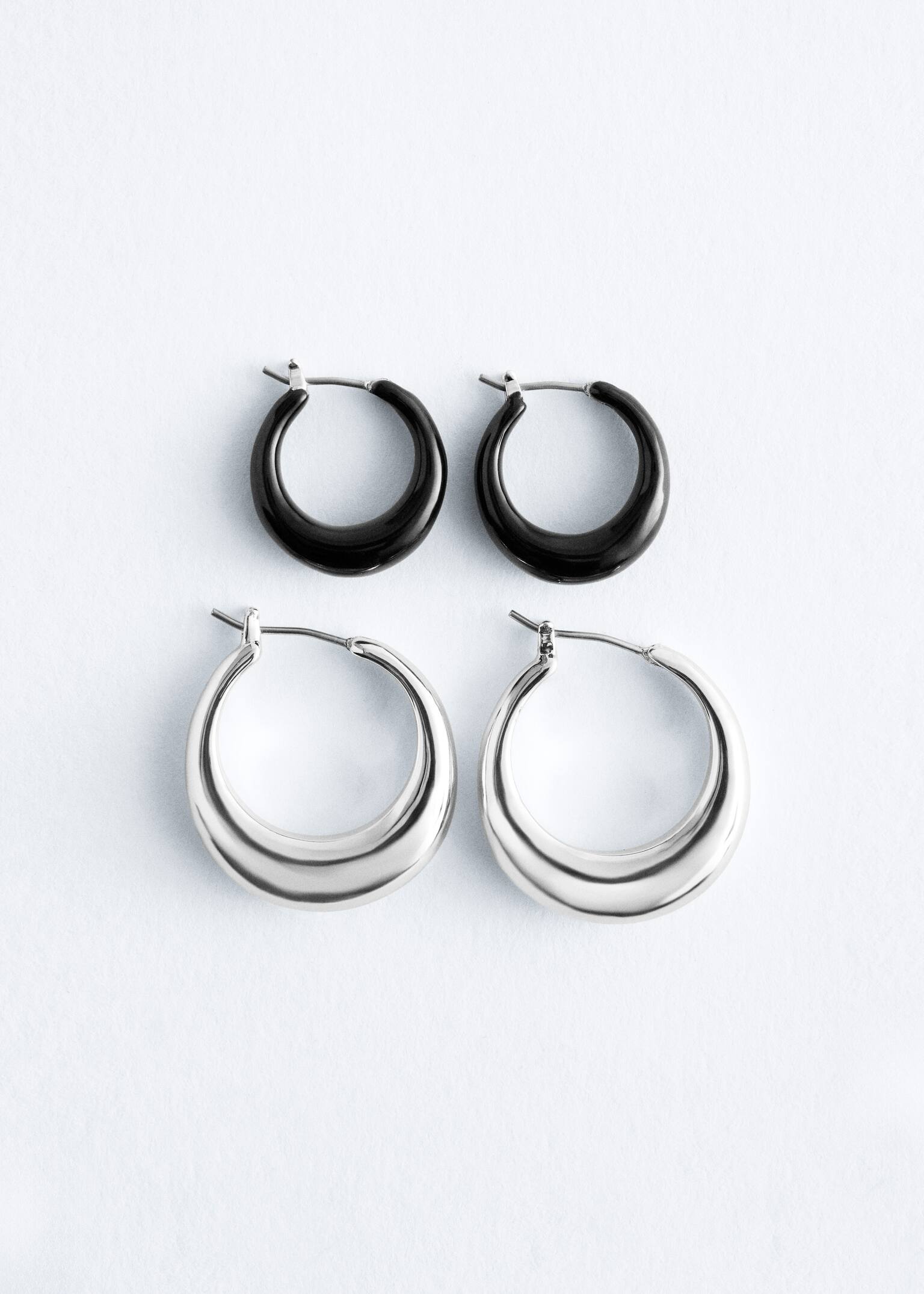 Hoop Earrings Set - Black/Silver - 2