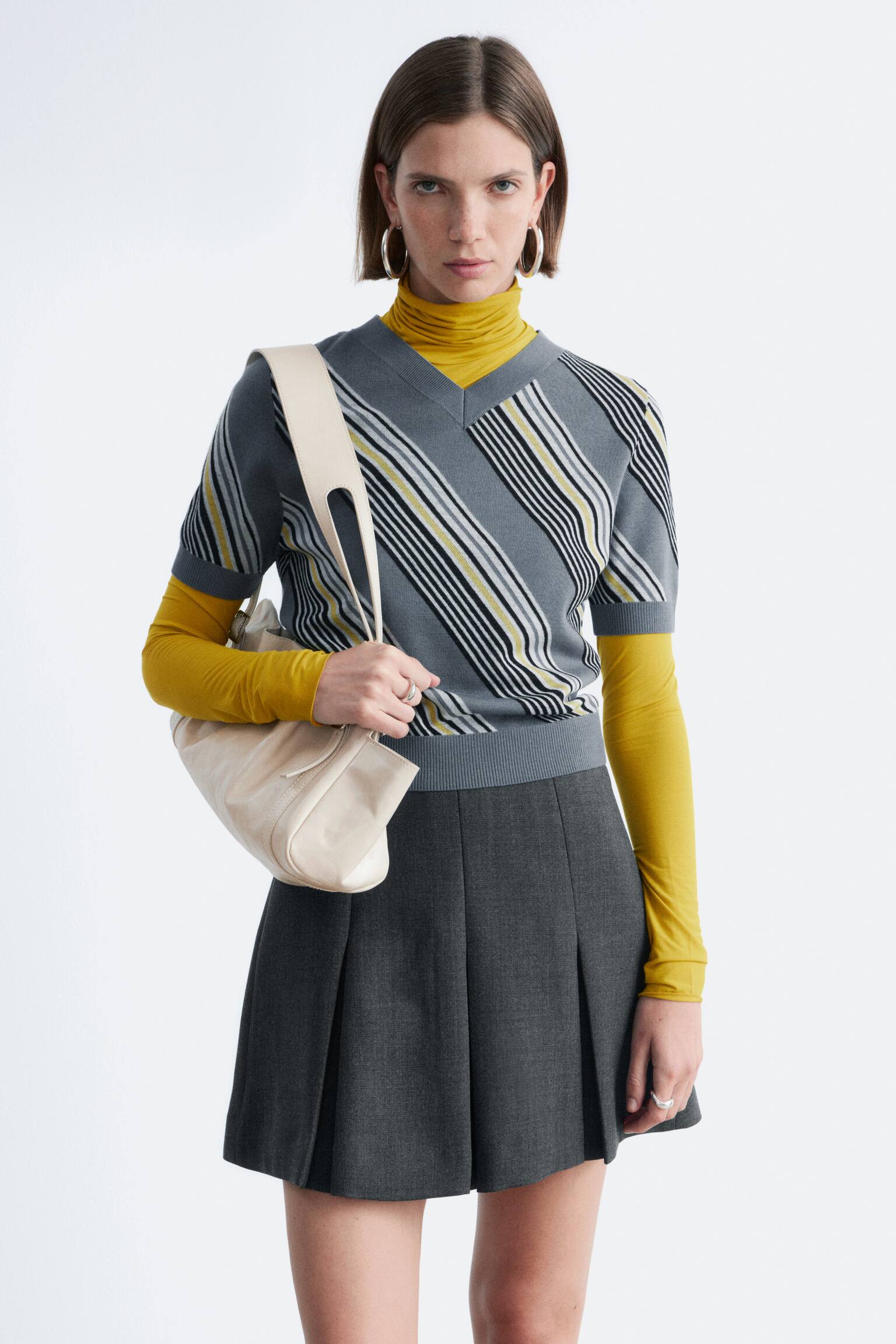 Geplooide wollen minirok - Donkergrijs - 10