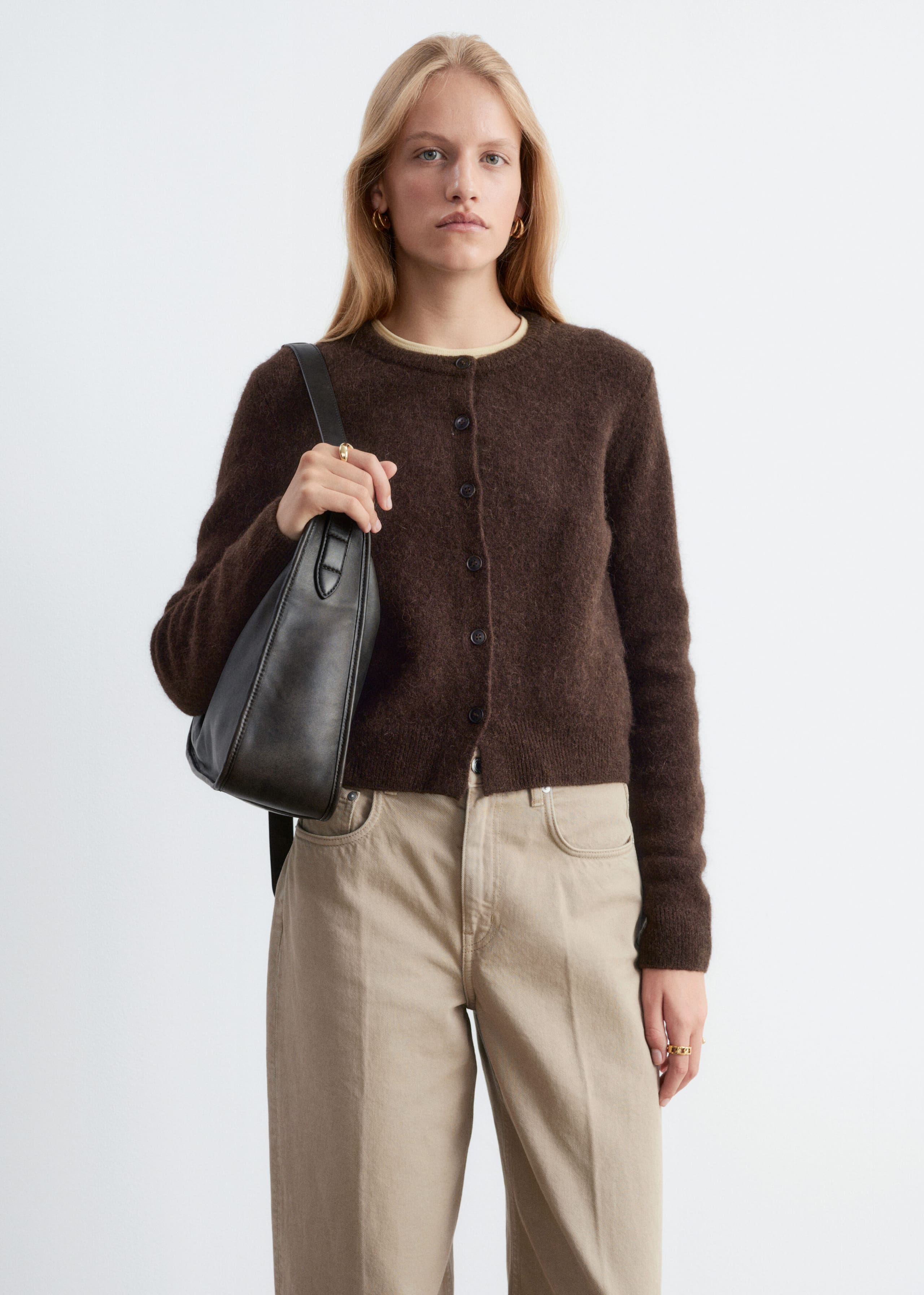 Alpaca-Blend Cardigan - Dark Brown - Still Life