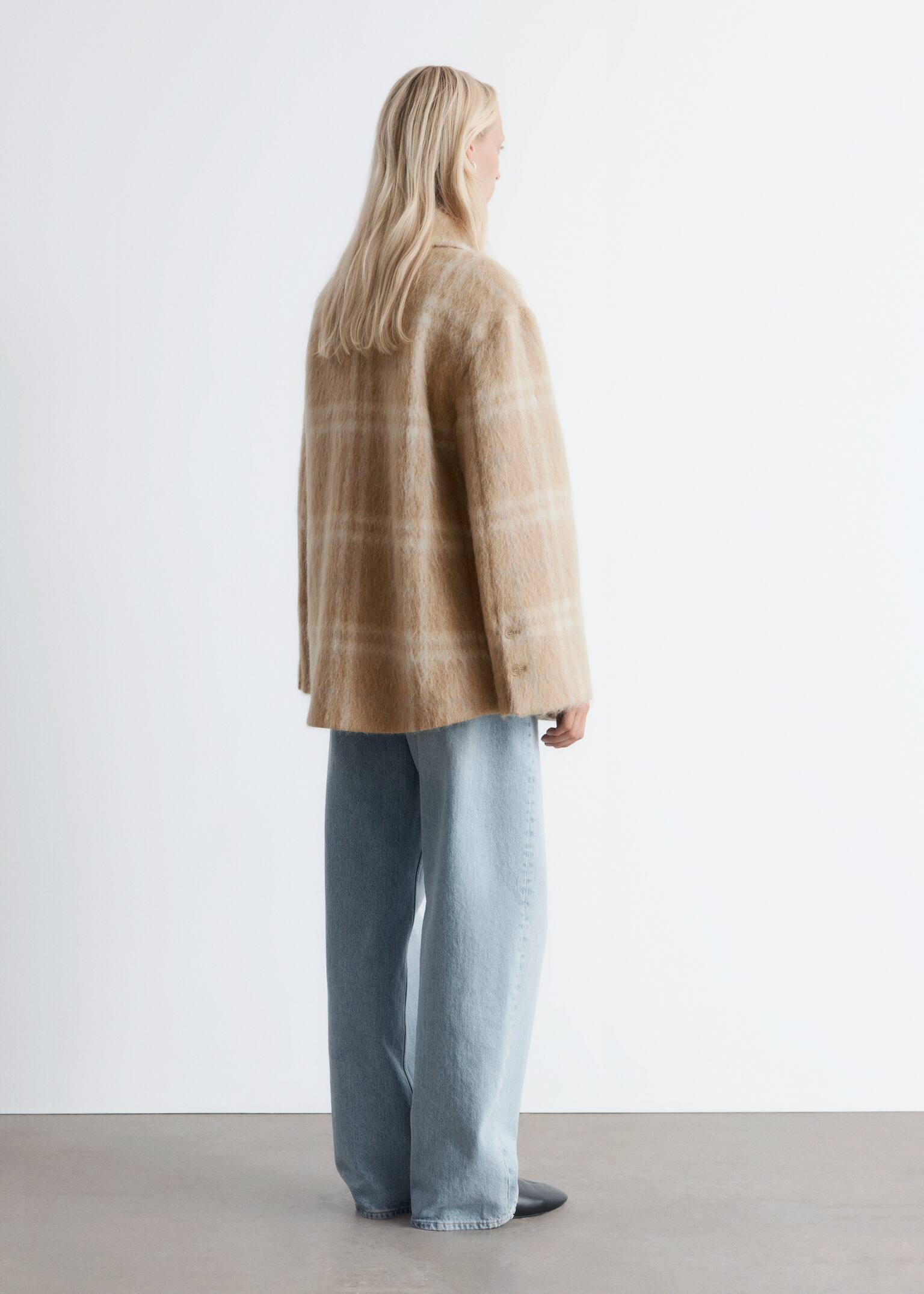 Wool Shirt Jacket - Beige Checked - 3