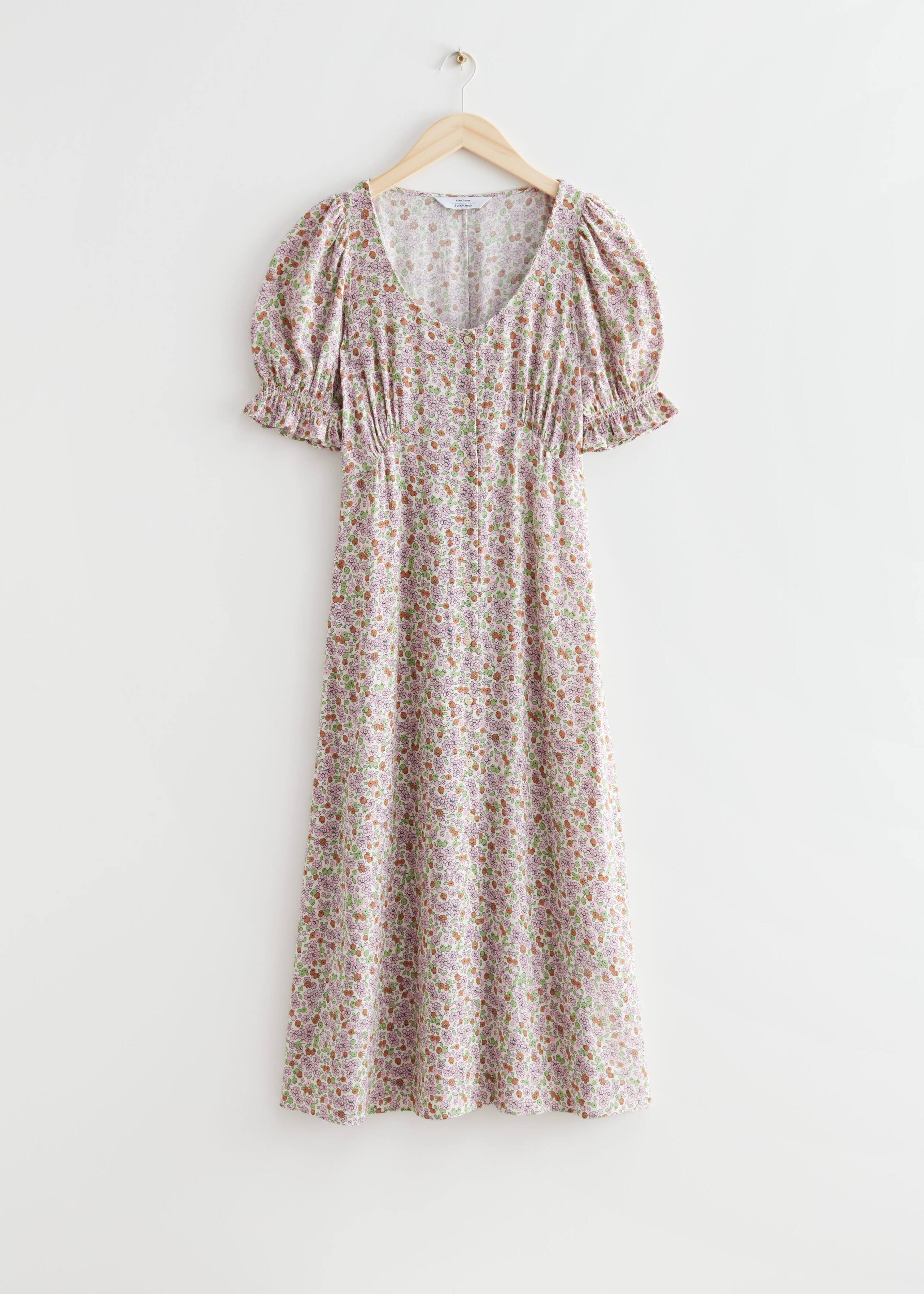 Printed Button Up Midi Dress - Navy Print - Bodegón