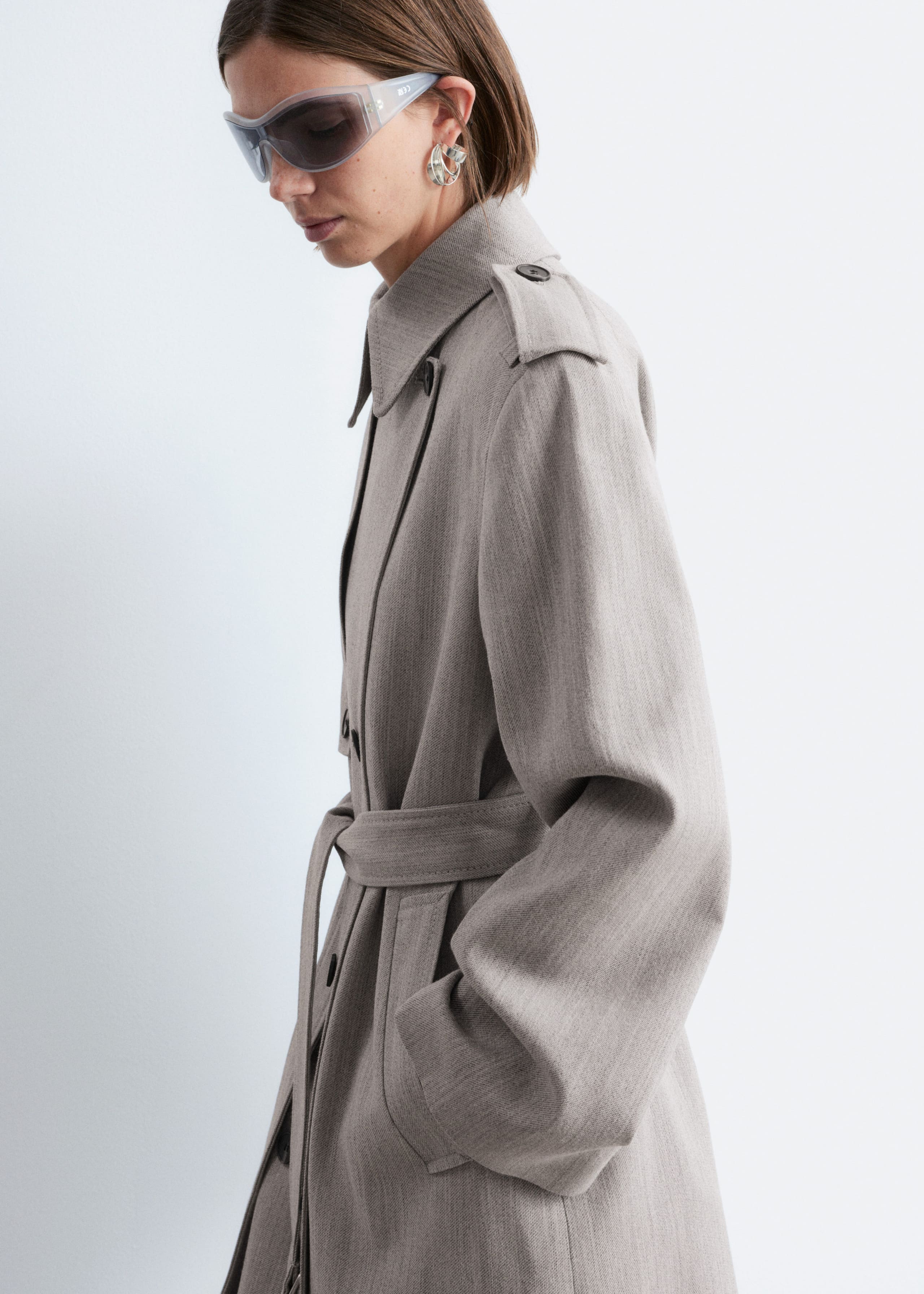 Image of Wool Tie-Belt Trench Coat