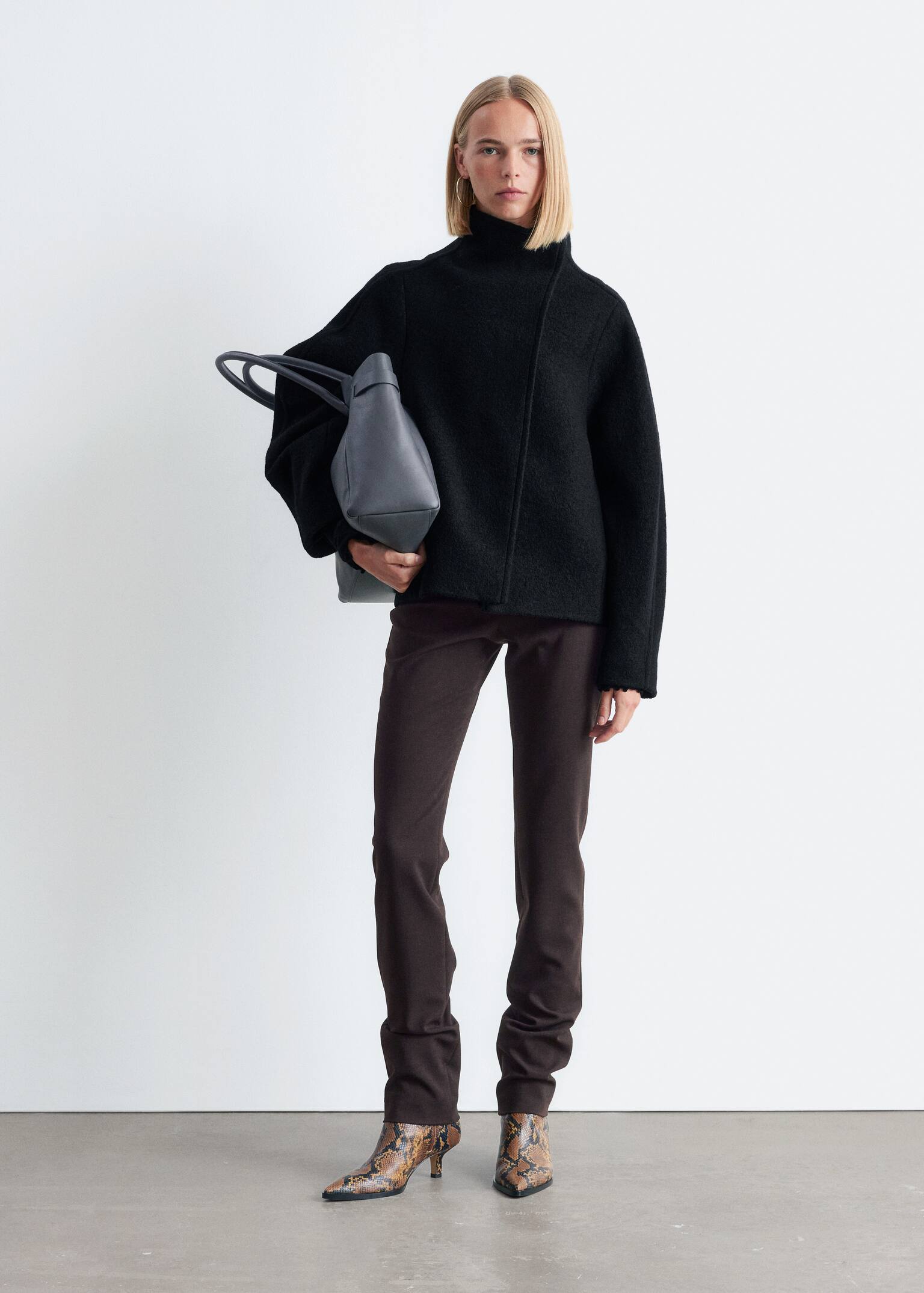 Asymmetric Wool Jacket - Černá/Mole - 4