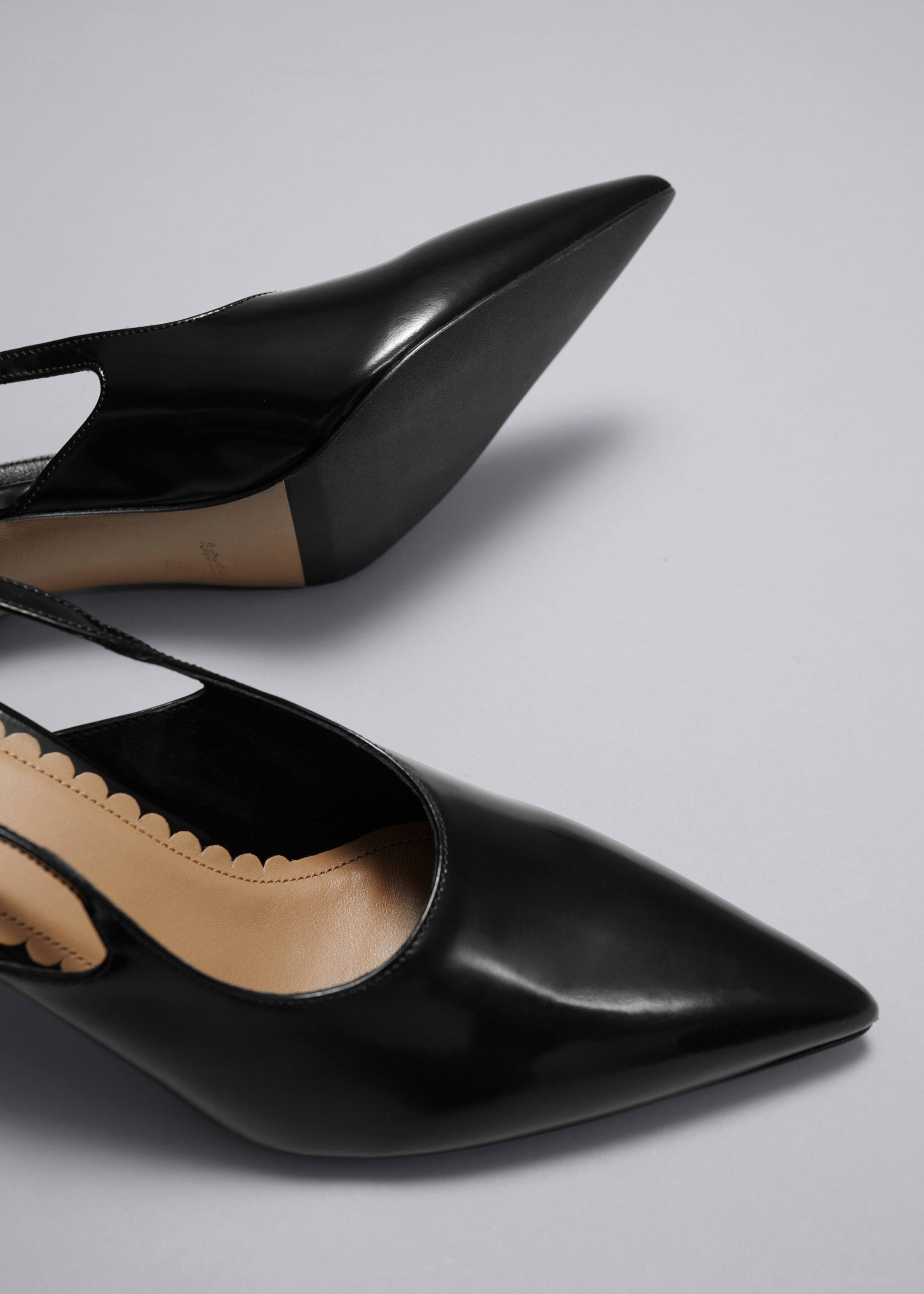 Pointy Slingback Leather Pumps - Black - Still Life