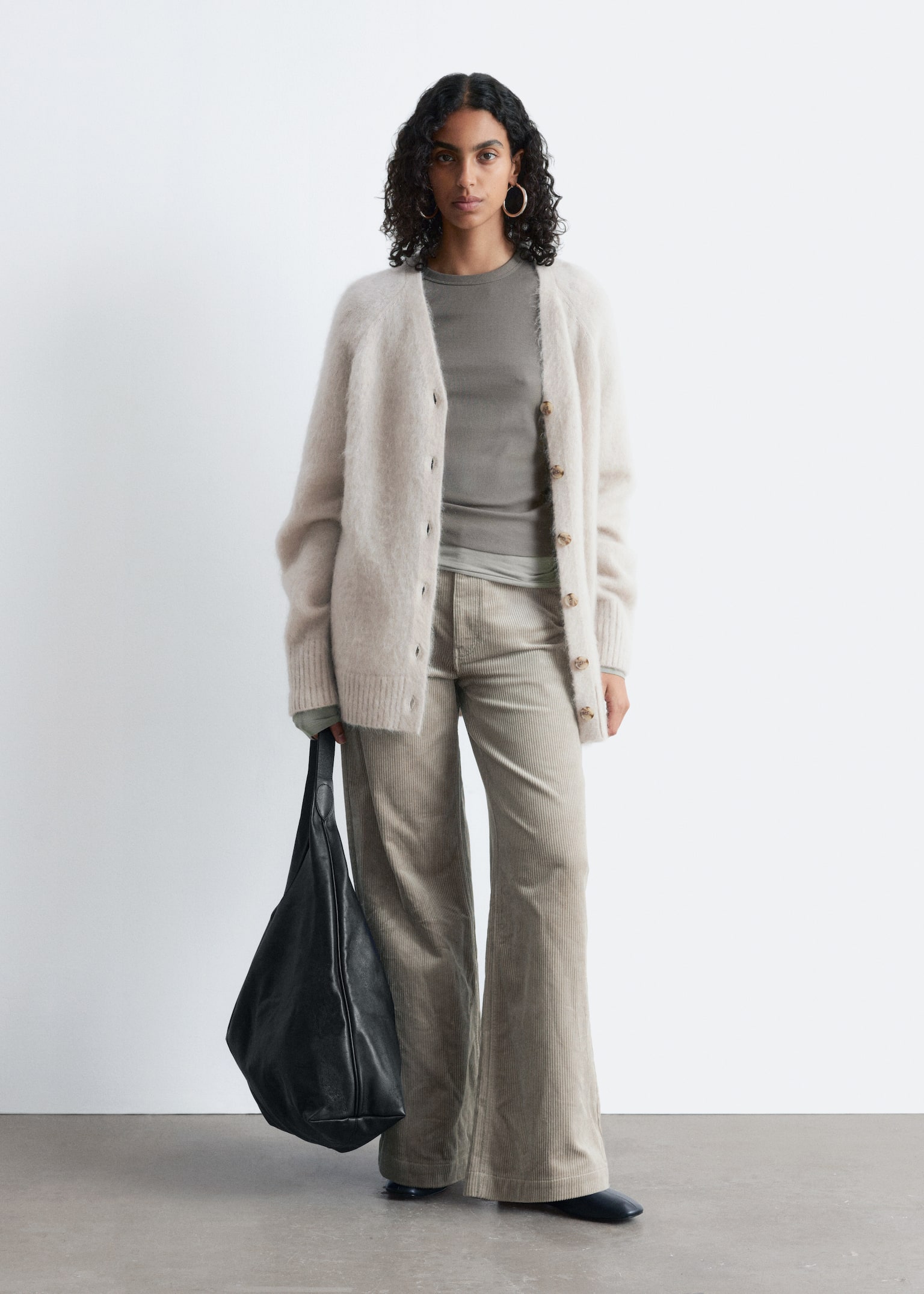 Cardigan comprido em mistura de mohair - Bege/Cinzento