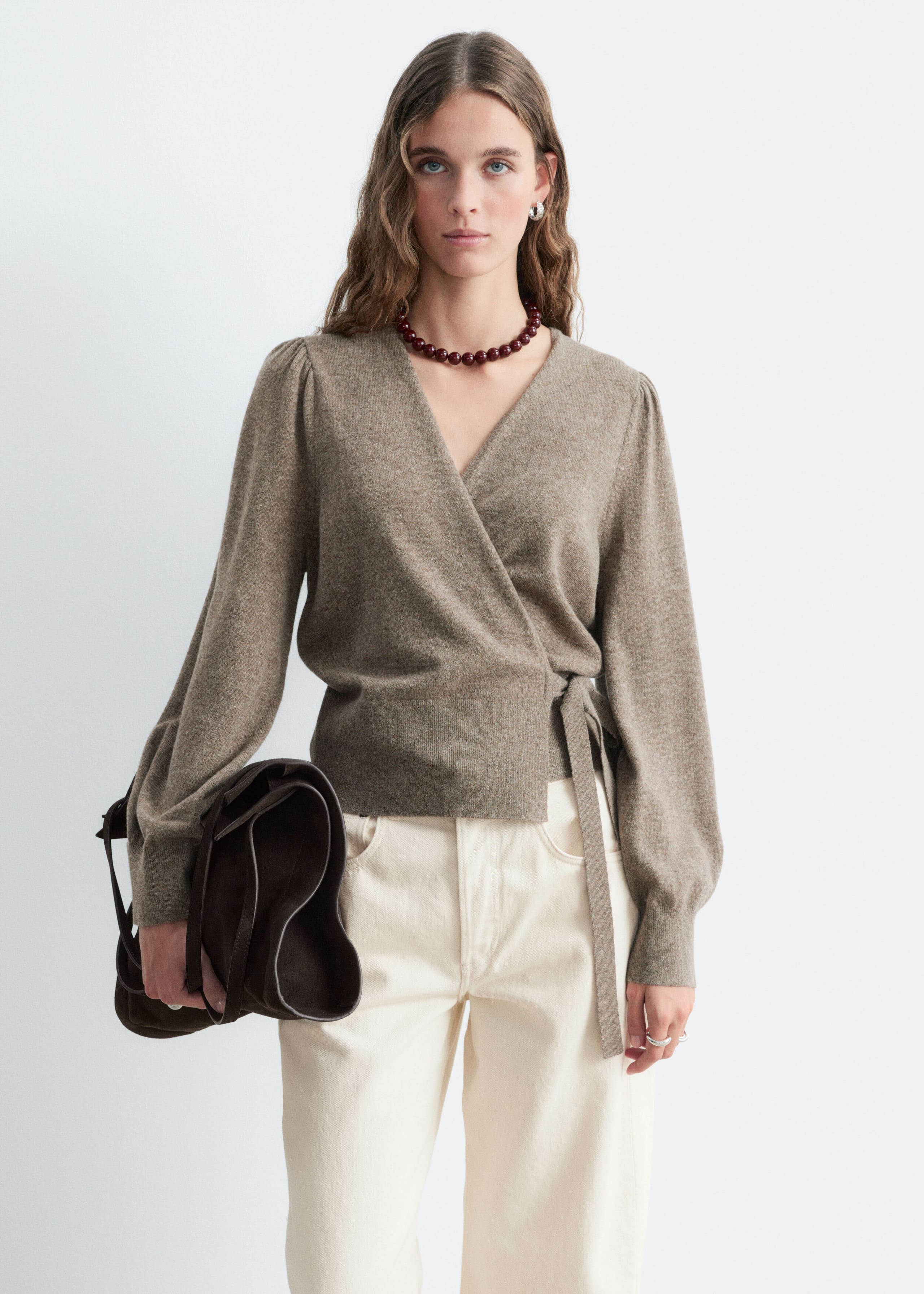 Merino Wrap Cardigan - Blue Melange - Lookbook