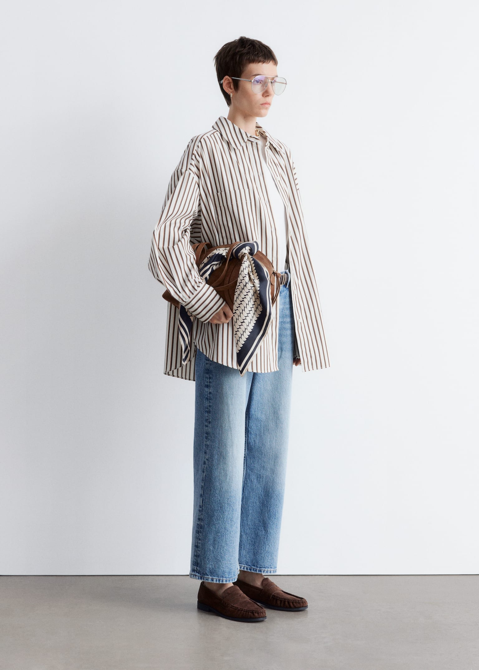 Koszula oversize - Biały/Brązowe paski/Ciemnoczerwony/Różowy - 9