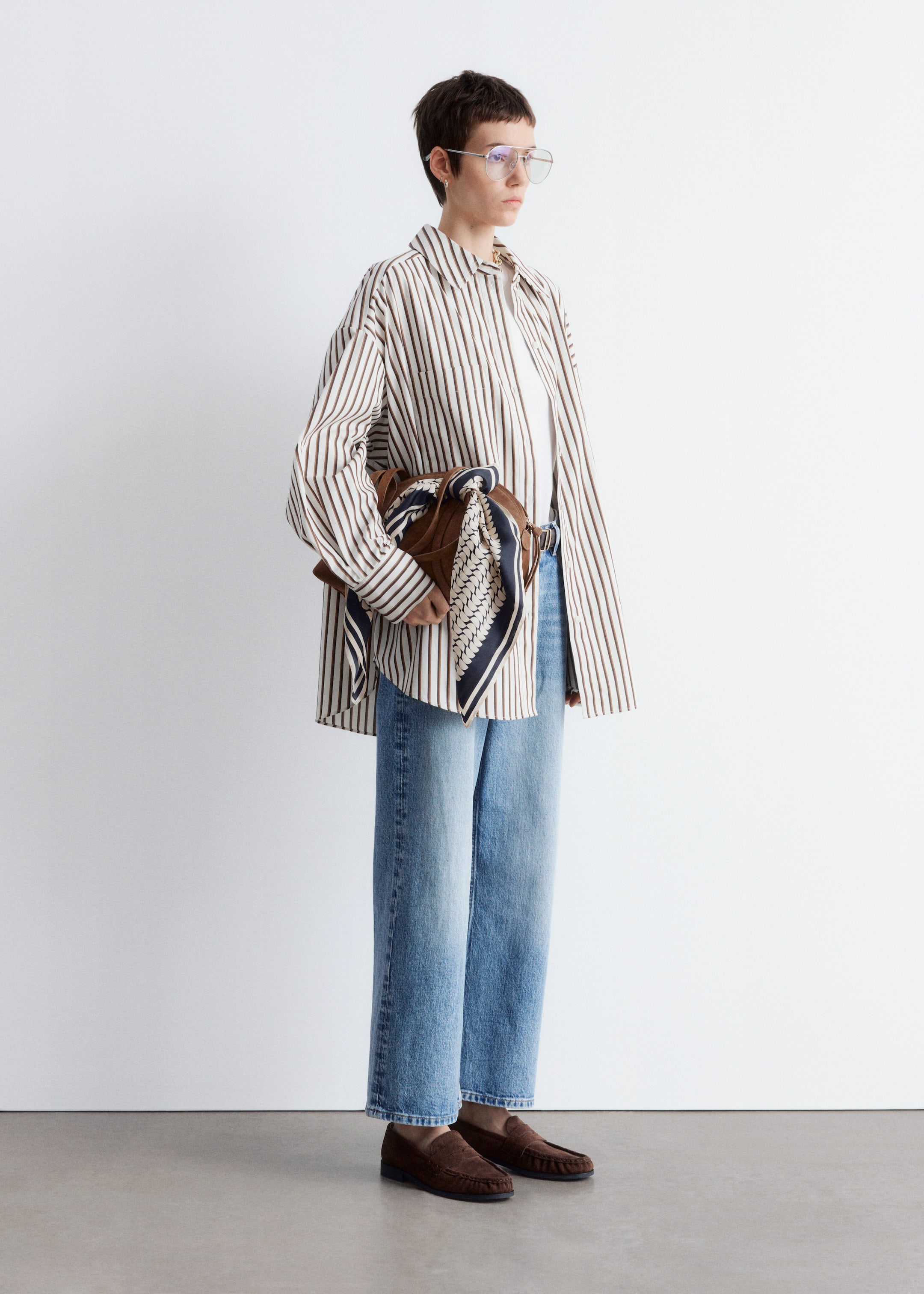Zobacz większy obraz: Koszula oversize - Biały/Brązowe paski - ONA | H&M PL 6
