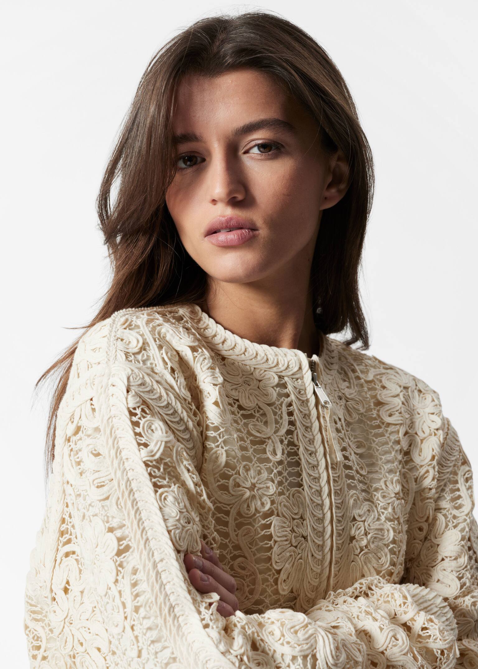 Boxy Braided Jacket - Light Beige - 5