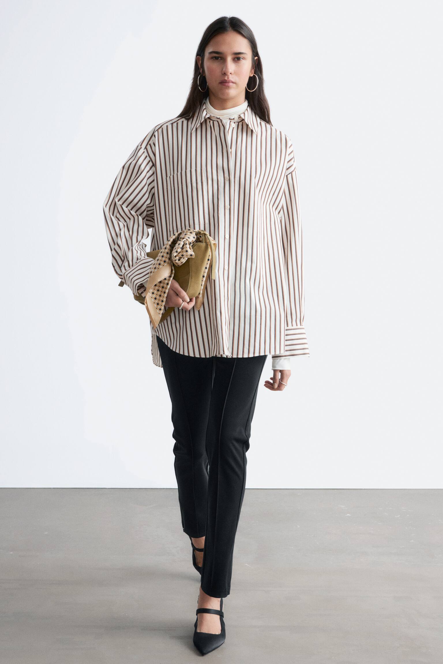 Chemise oversize - Rayures blanches/marron/Bleu clair - 5