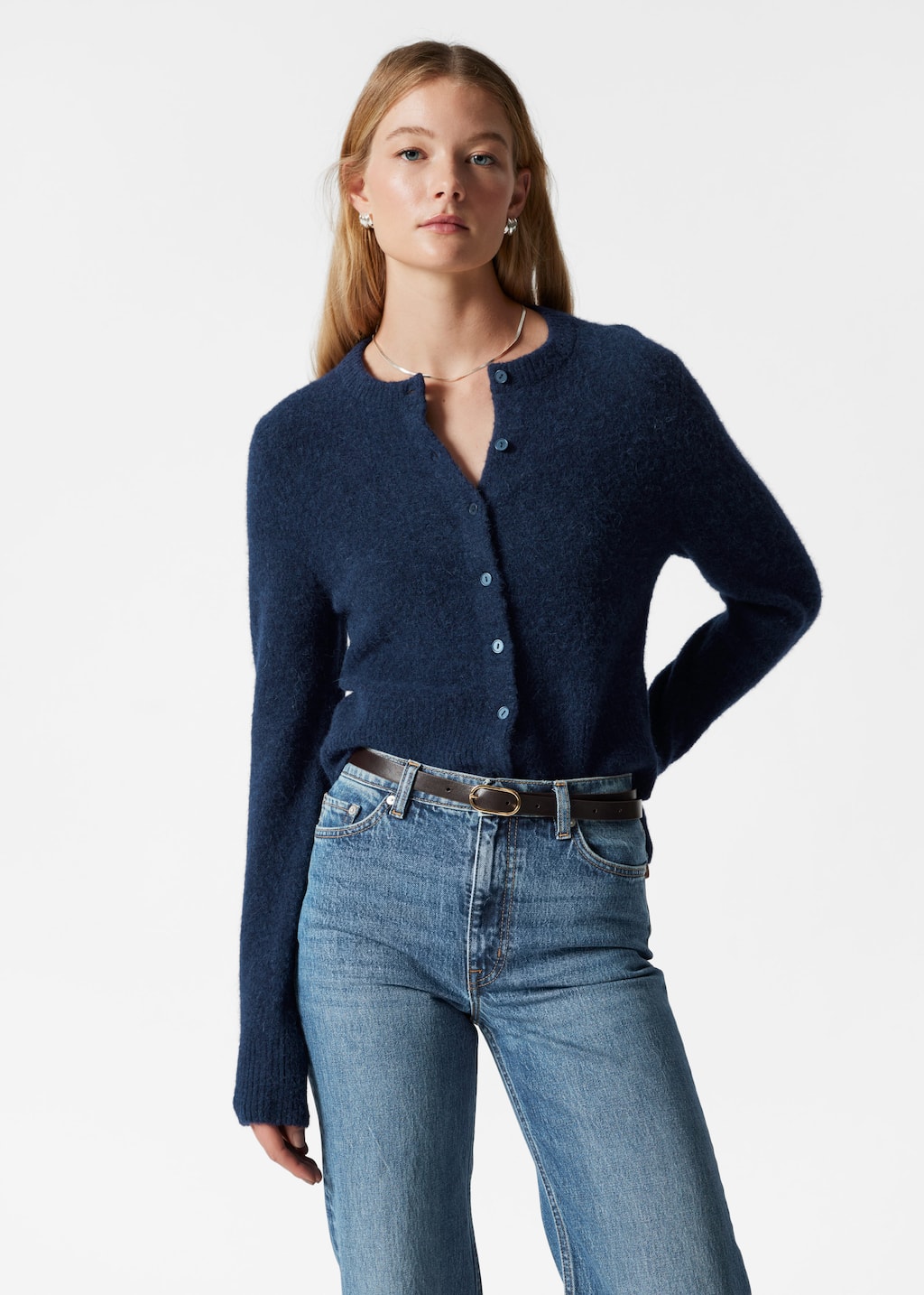 Image of Stickad cardigan i alpackablandning