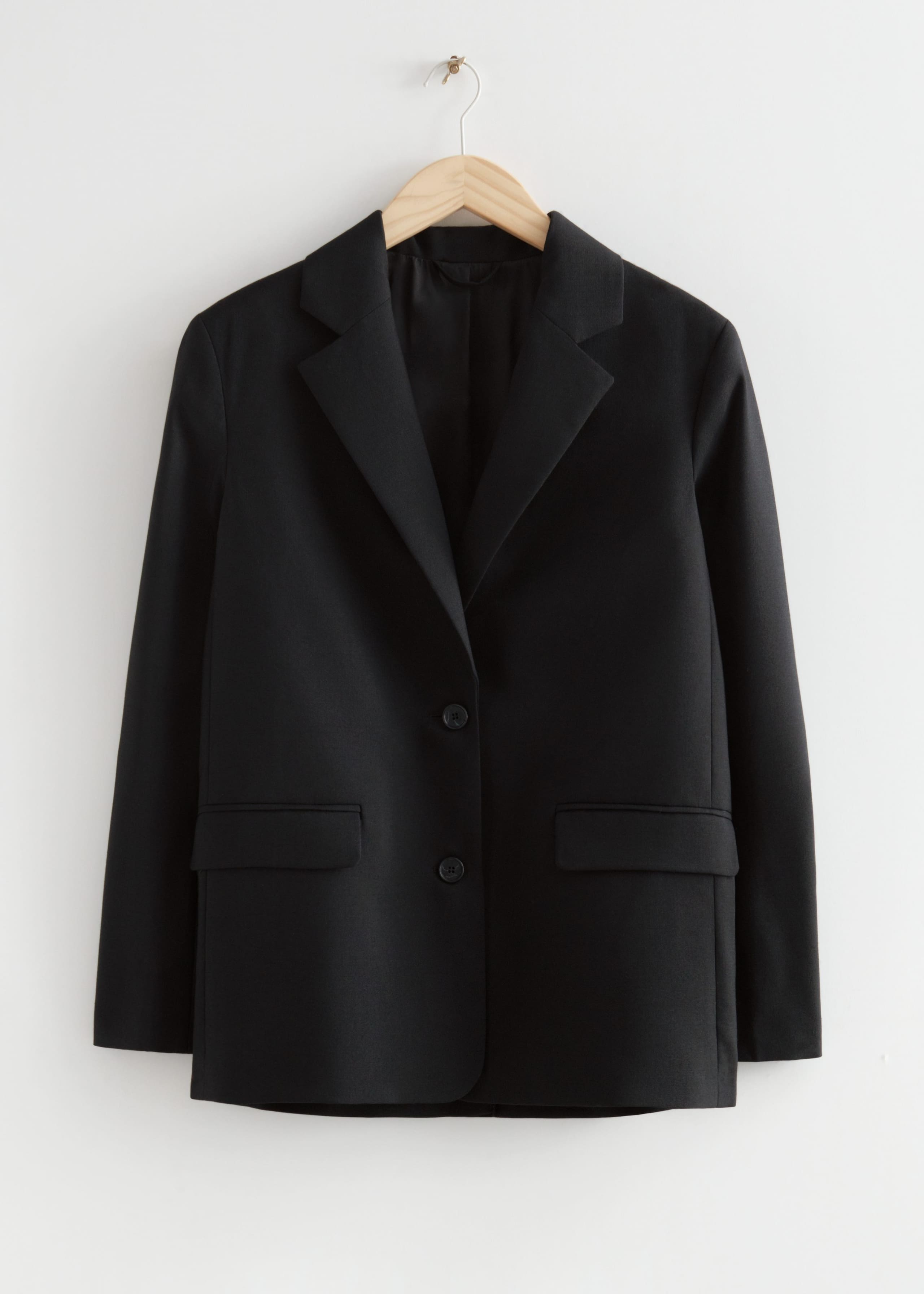 Oversized kavaj i ull – Svart – stilleben