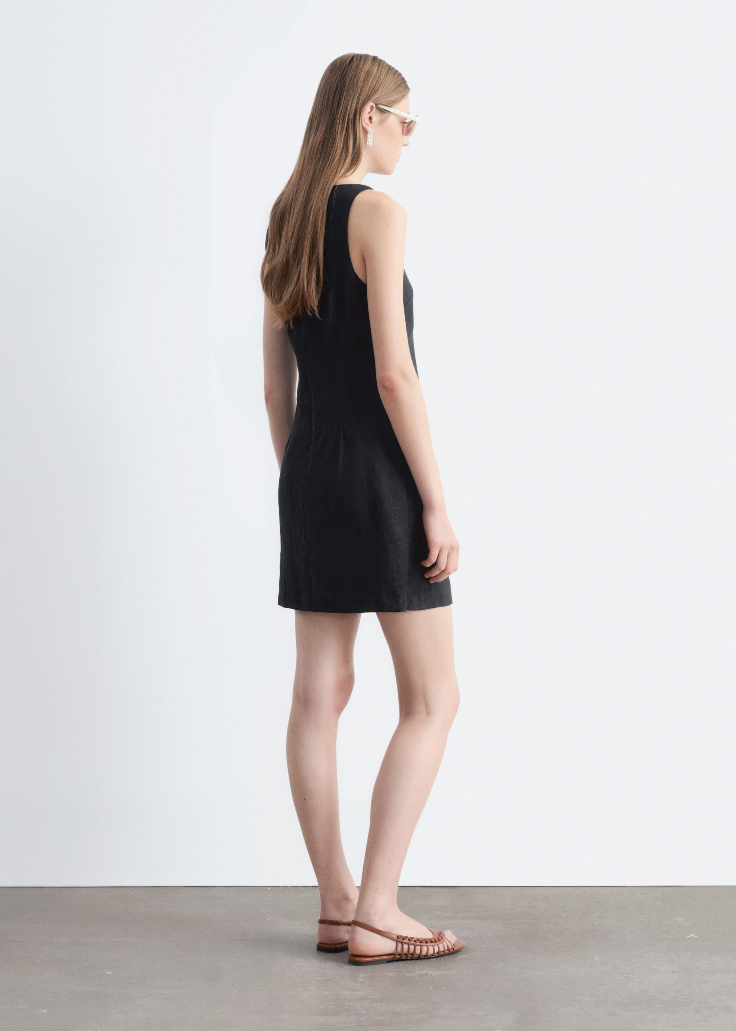 Linen Mini Dress - Black - Lookbook