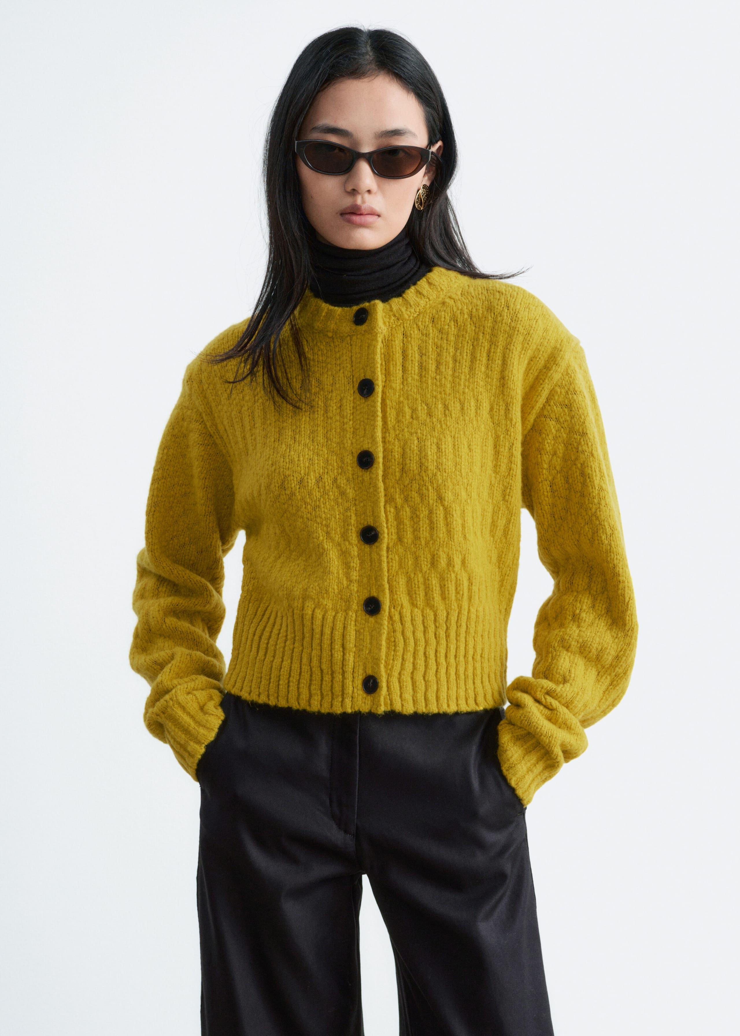 Wool-Cotton Cardigan - Olive - Lookbook