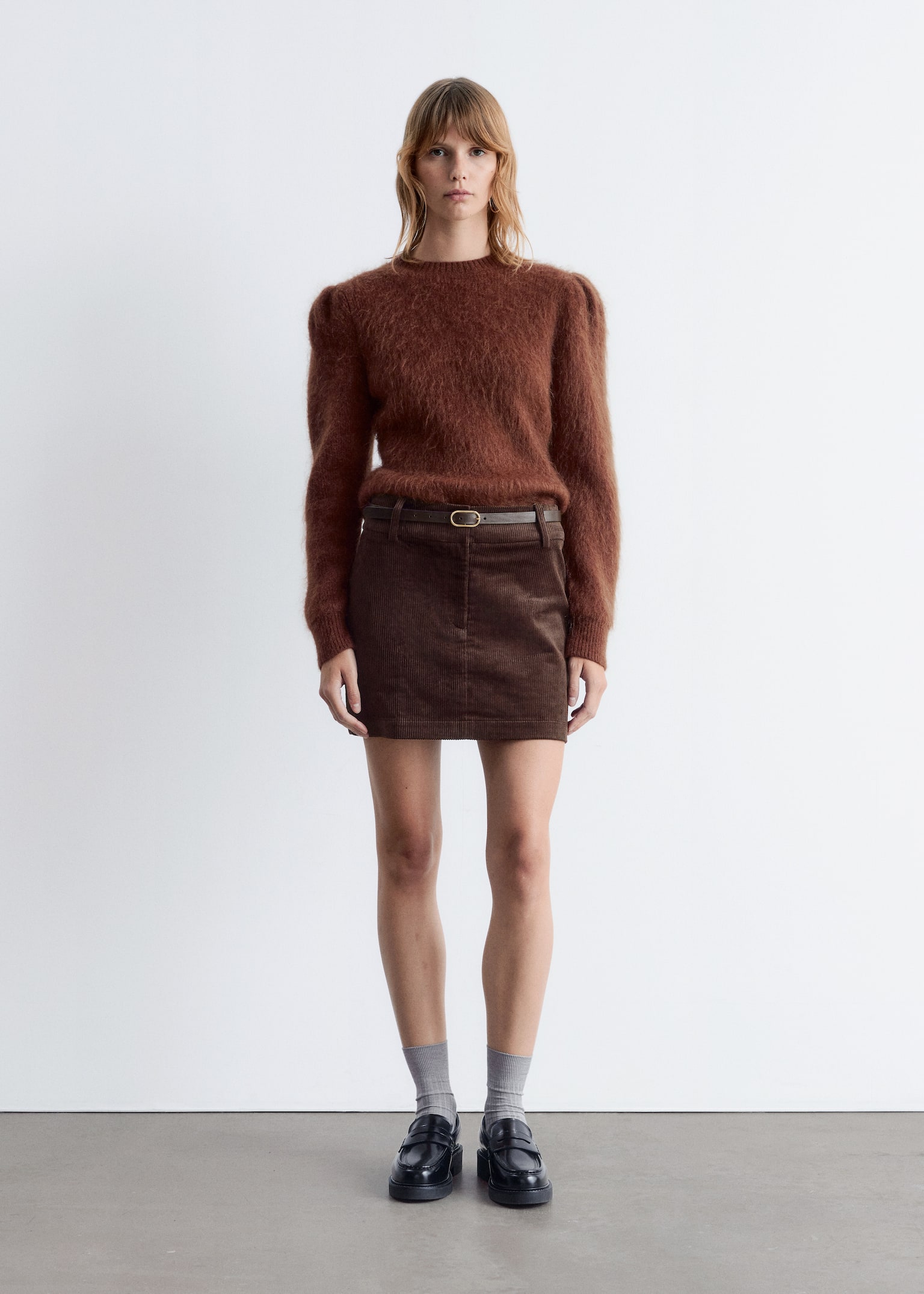 Corduroy Mini Skirt - Dark Brown/Dark Red - 4