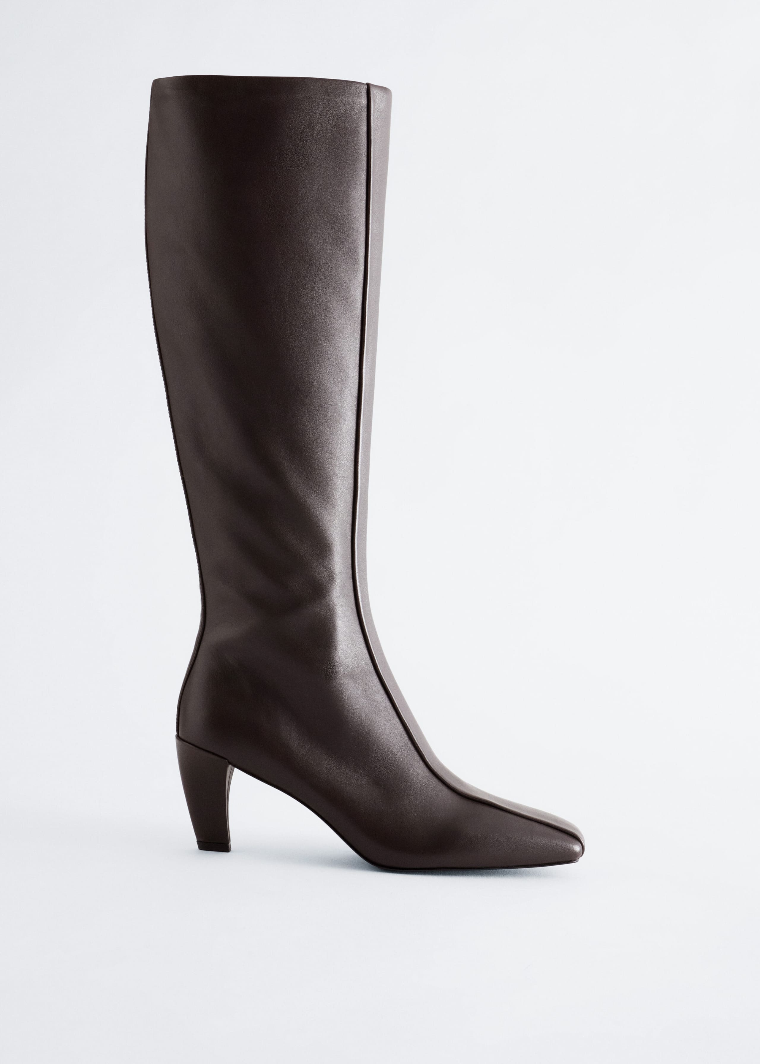 Knee-High Leather Boots - Dark Brown - Still Life