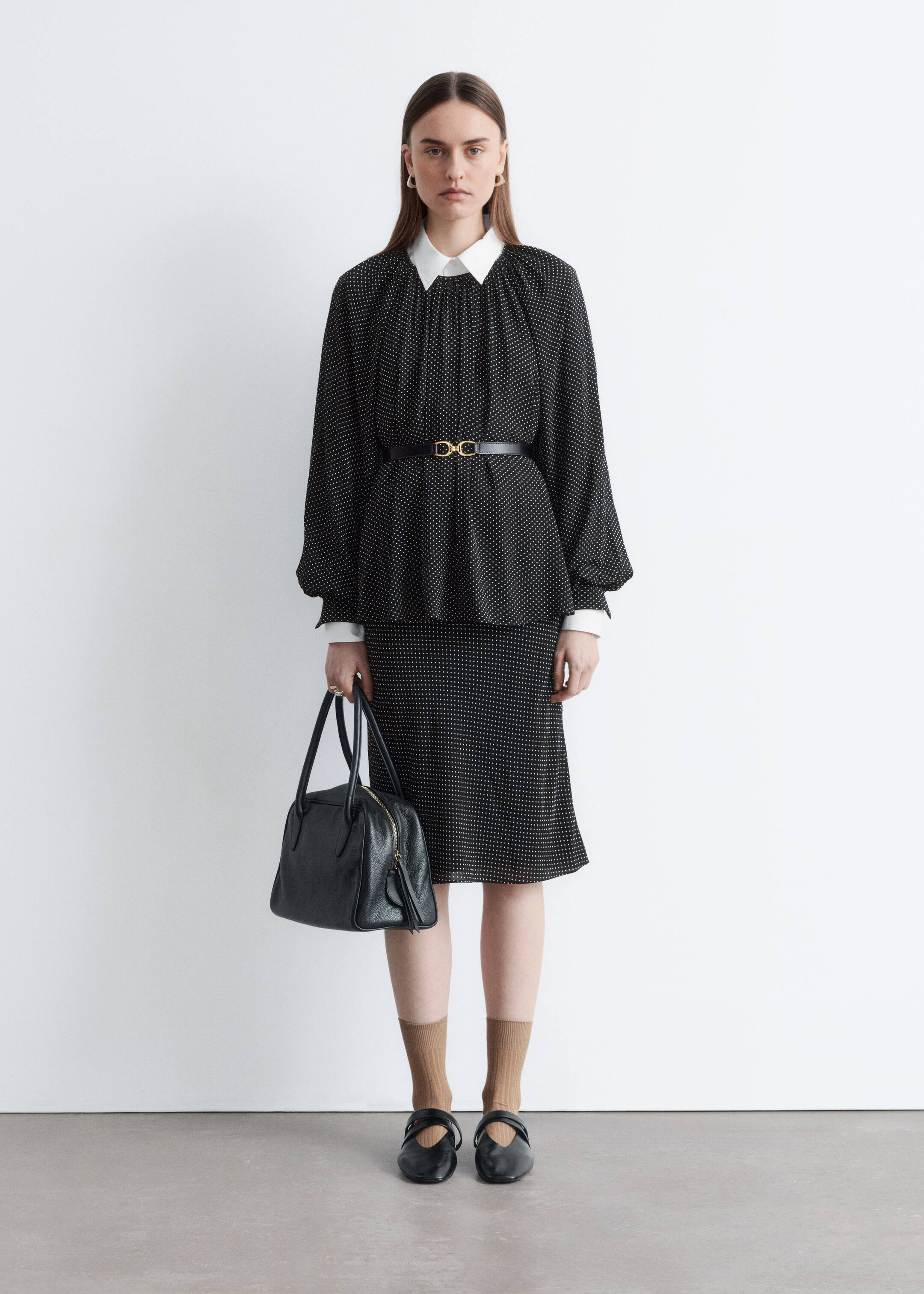 Größeres Bild ansehen: Bluse mit Ballonärmeln - Schwarz/Gepunktet - Ladies | H&M DE 1