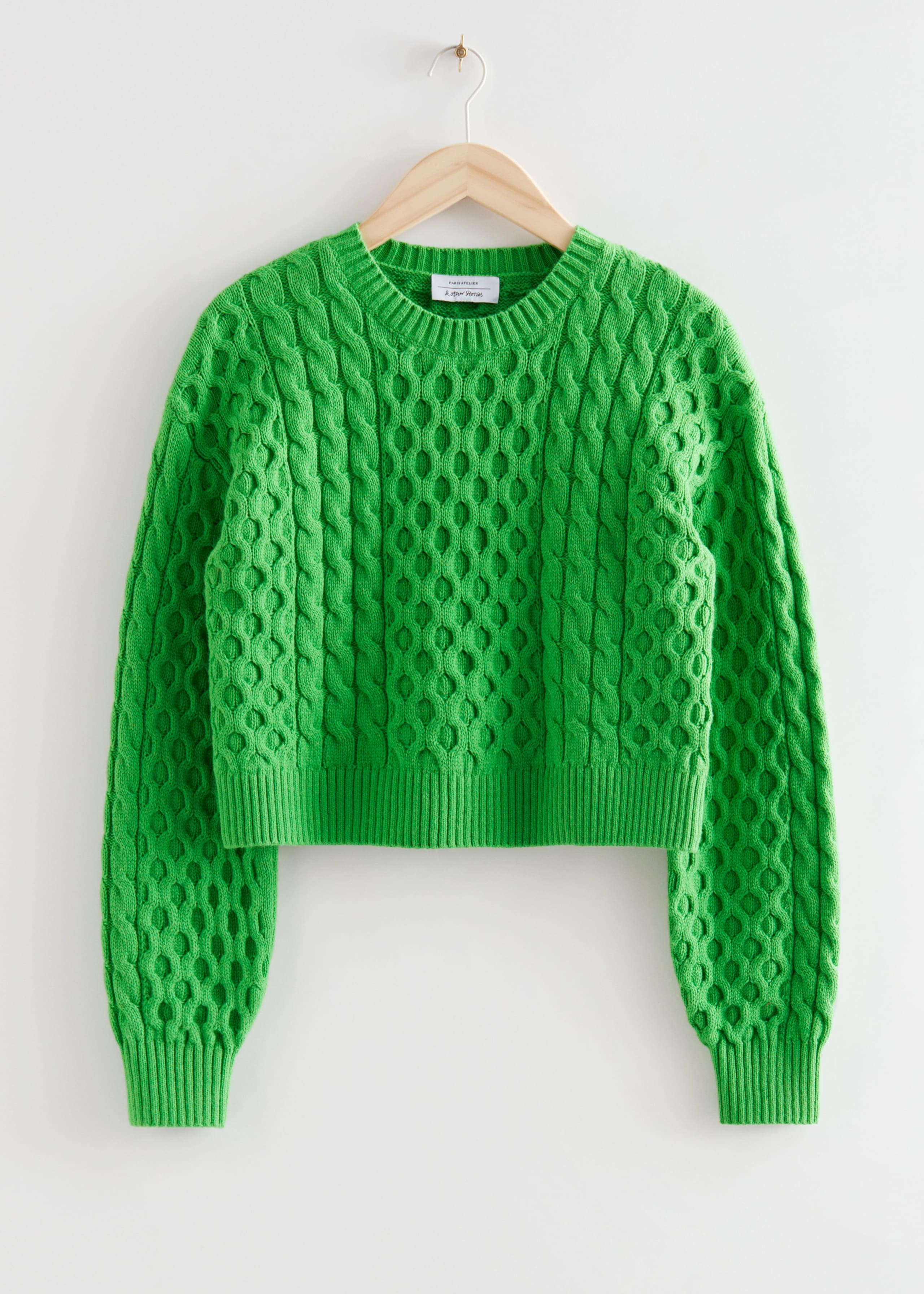 RelaxedCableKnitJumper - Green - Bodegón