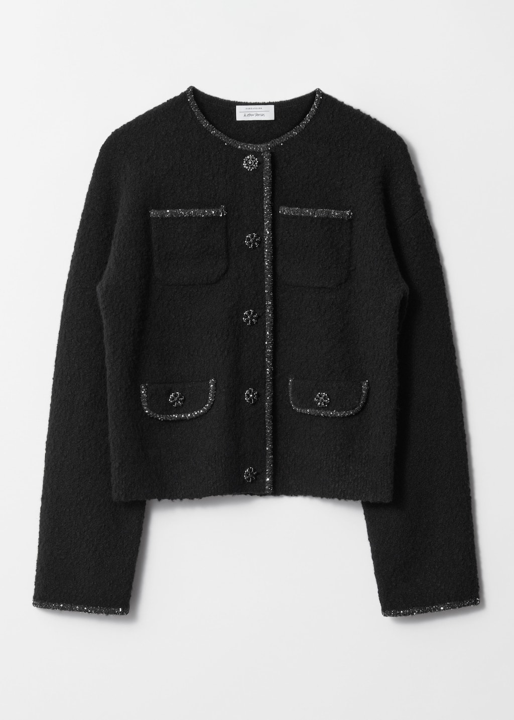 Sequin-Trimmed Cardigan - Black - Still Life