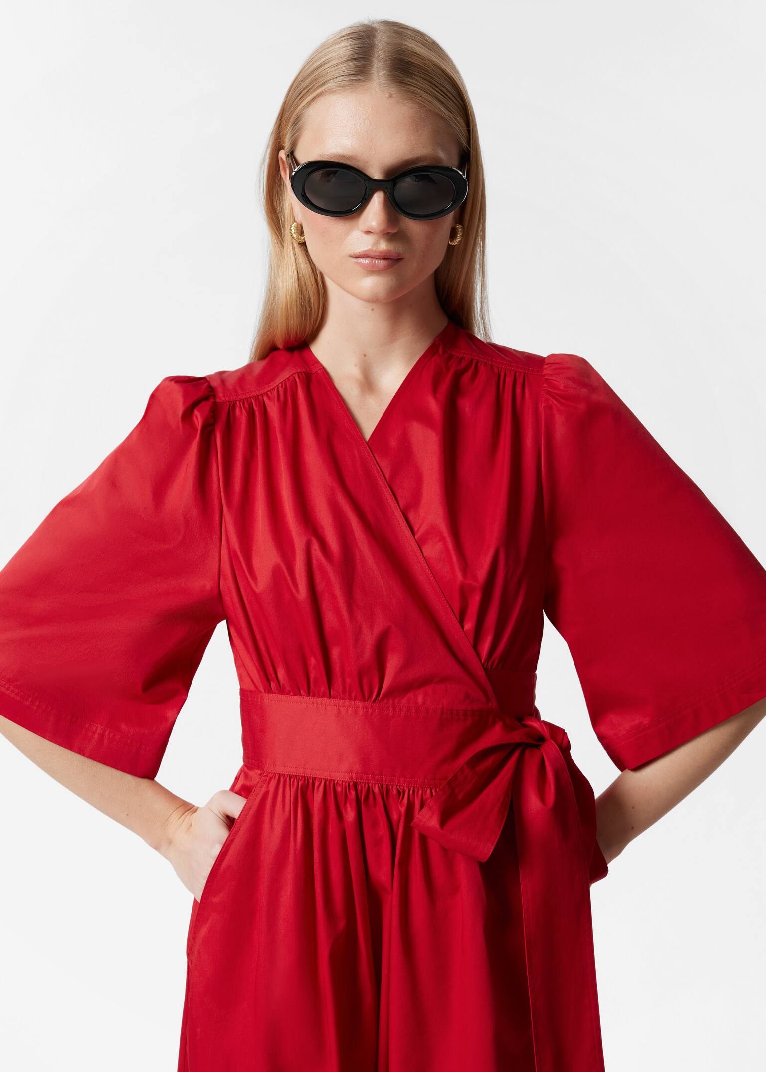 Abito midi a portafoglio - Rosso - 3