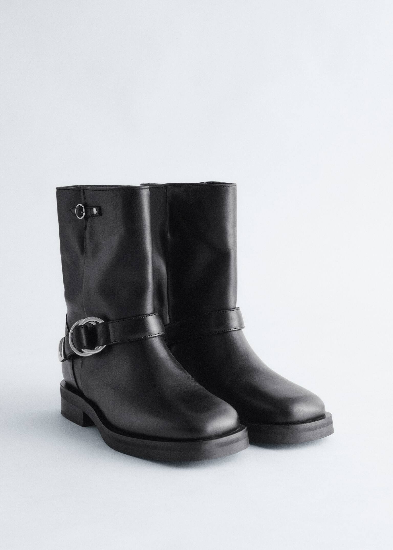 Leather Biker Boots - Black/Brown