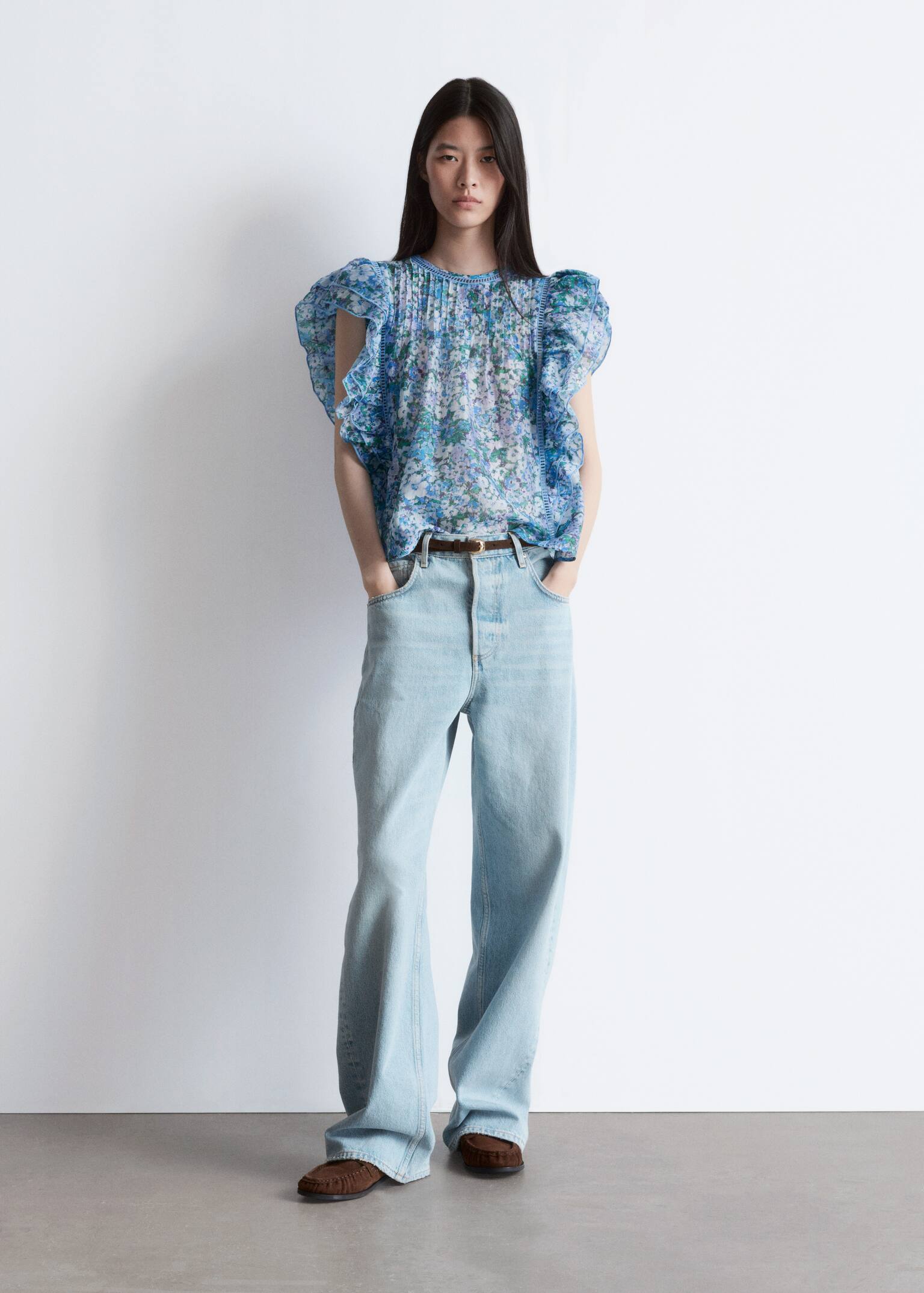 Haut à volants - Motif fleuri bleu/Imprimé floral - 3