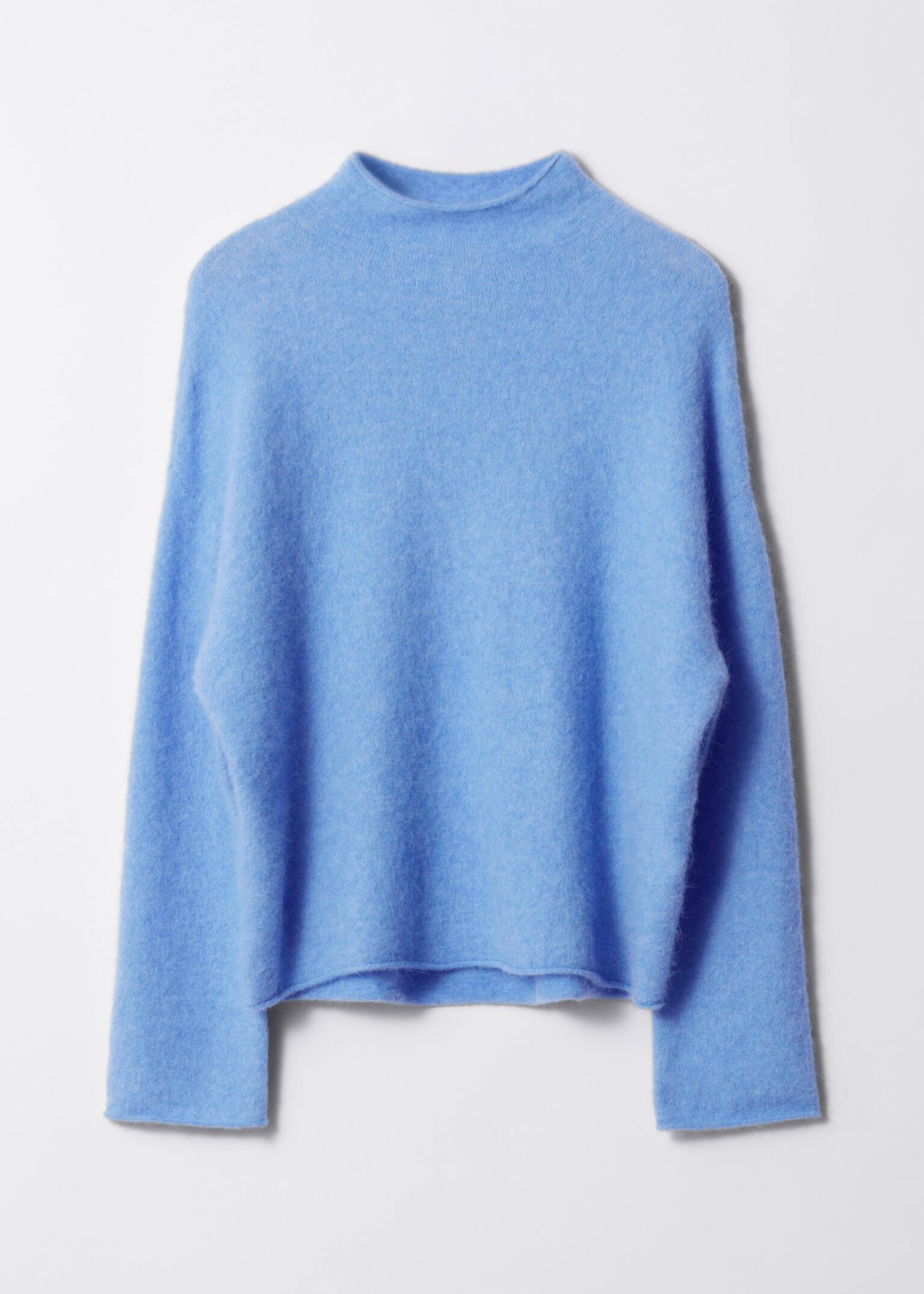 High-Neck Alpaca-Knit Jumper - Blue