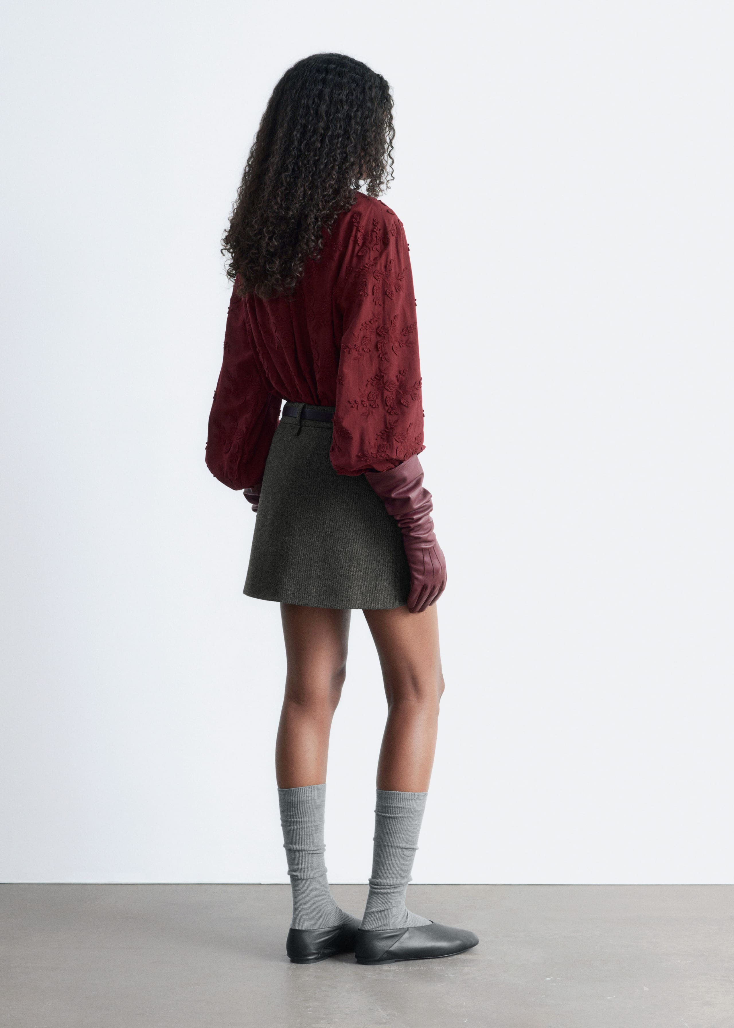 Voluminous Floral-Appliqué Blouse - Black - Lookbook