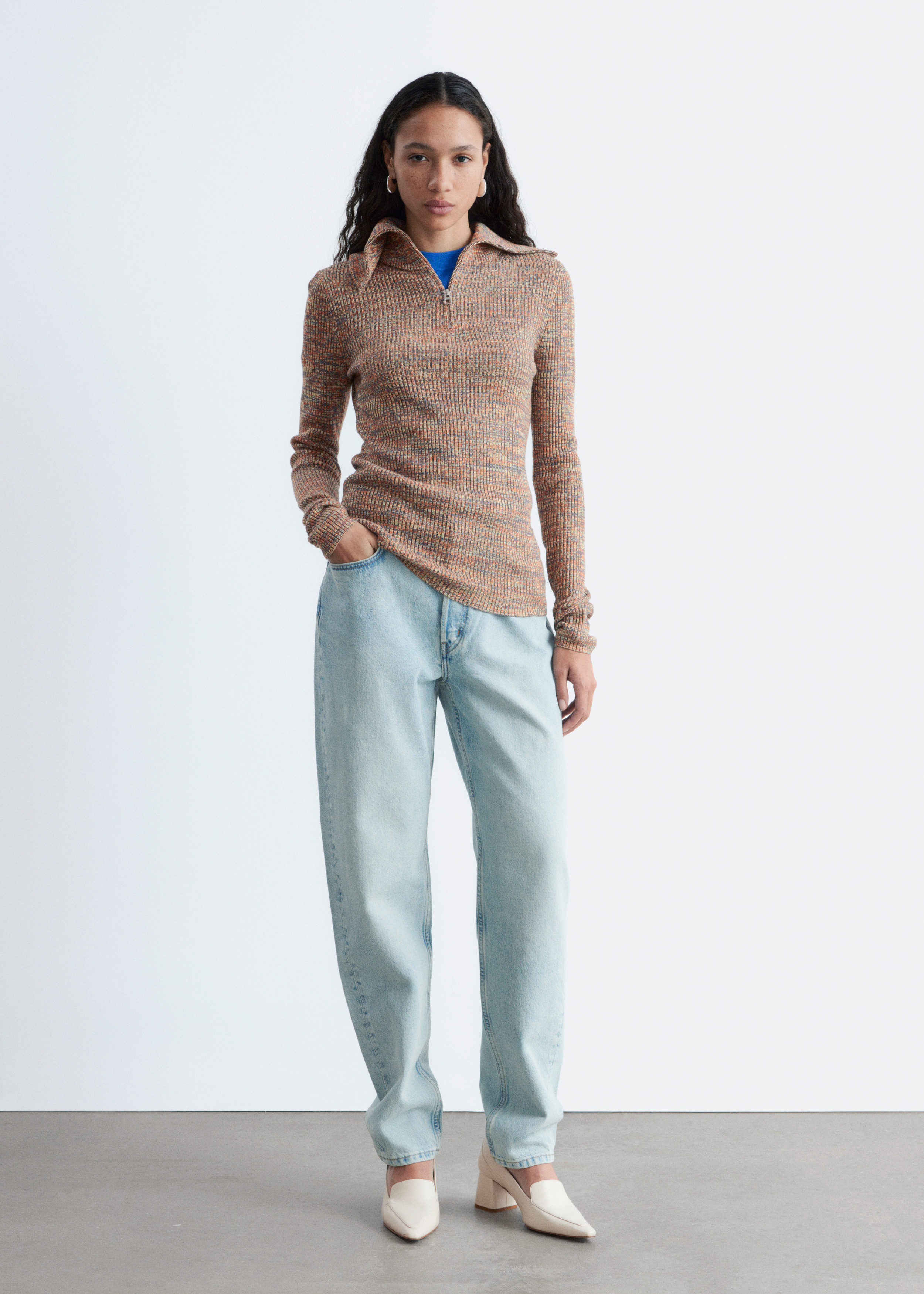 Melange Knit Half-Zip Top - Orange/Melange - & Other Stories US