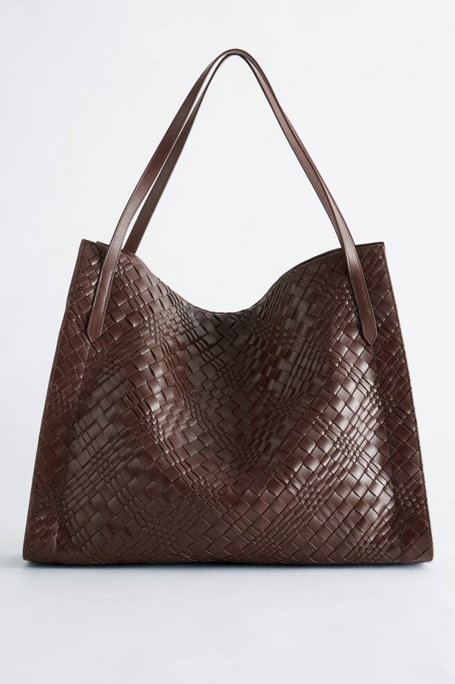 Sac cabas ouvert en cuir tressé - Marron foncé/Noir - 1