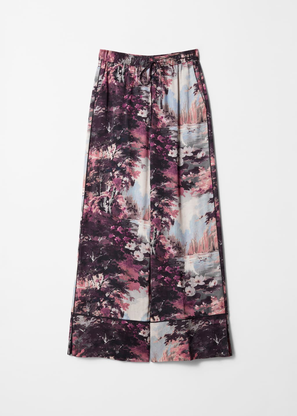 Pantaloni in stile pigiama con coulisse - Motivo floreale viola - Natura morta