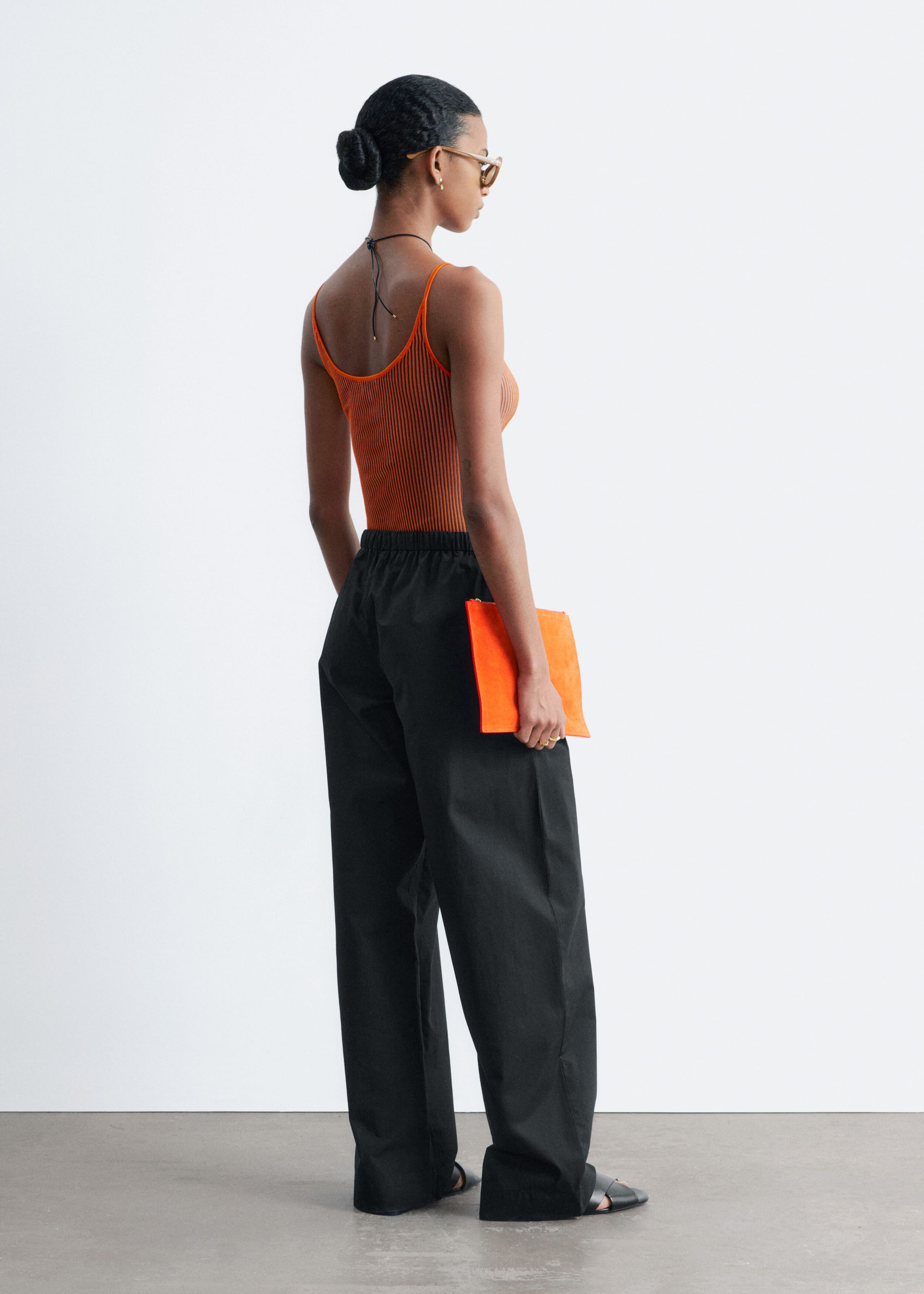 Cotton Twill Drawstring Trousers - Beige - Lookbook