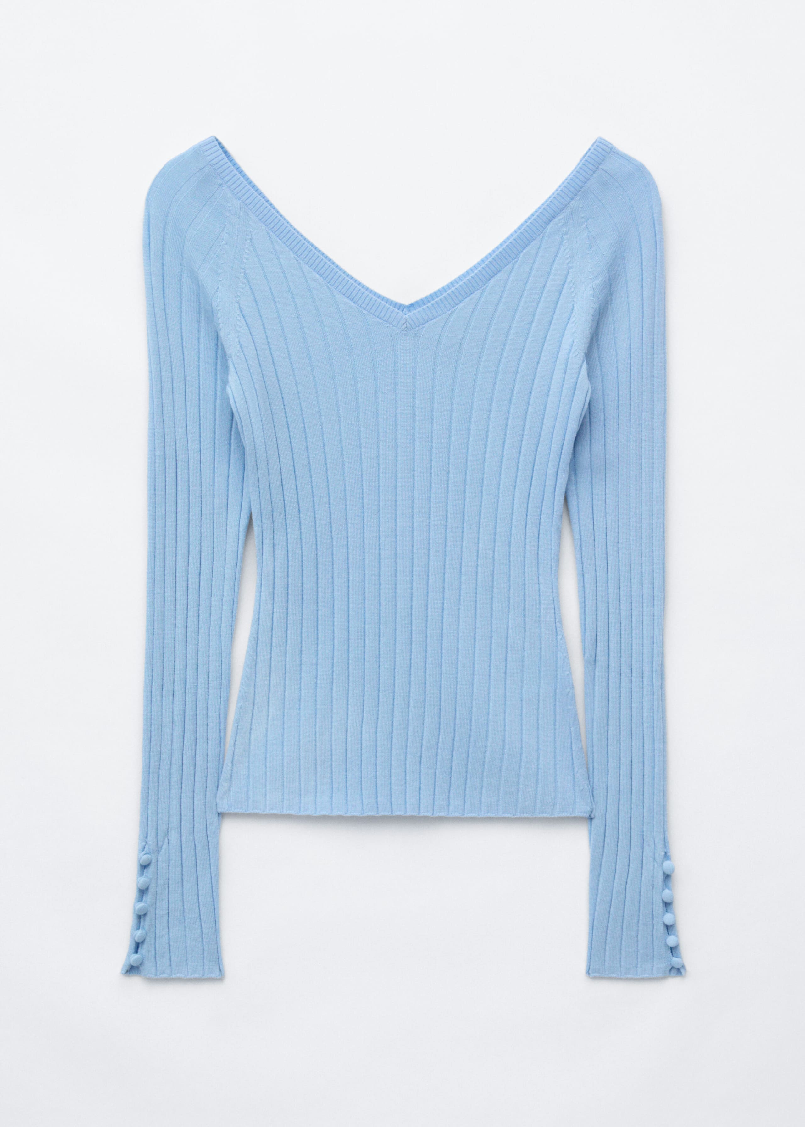 Ribbed Wool V-Neck Top - Light Blue - Still Life