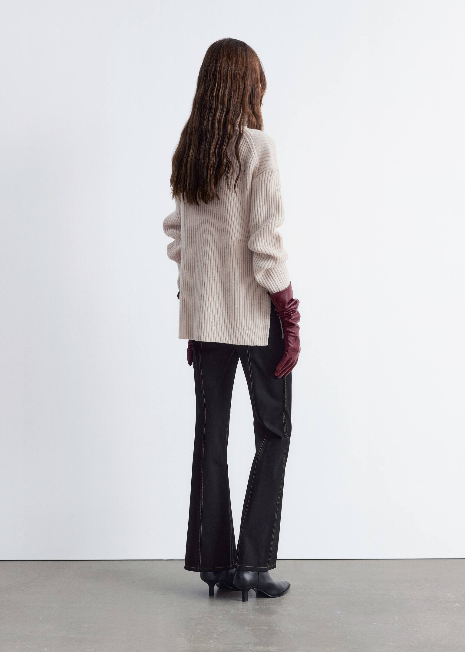 Rolákový vlnený sveter - Smotanová/Hnedá - 6