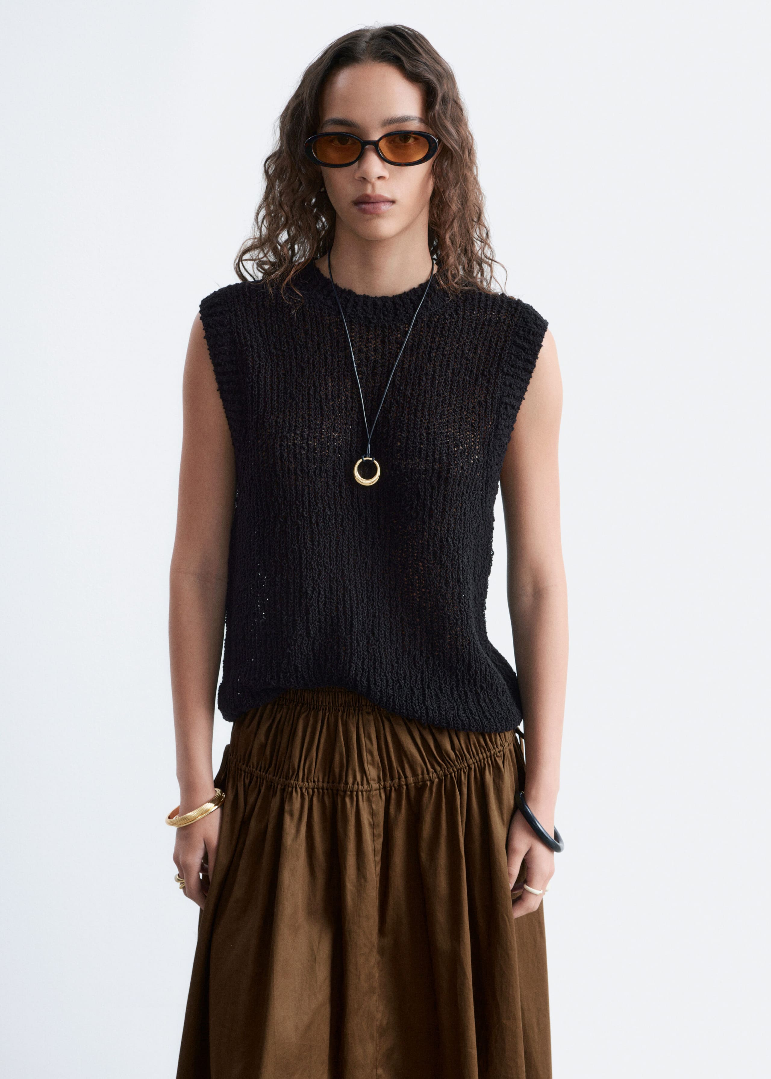 Silk-Cotton Vest Top - Black - Still Life