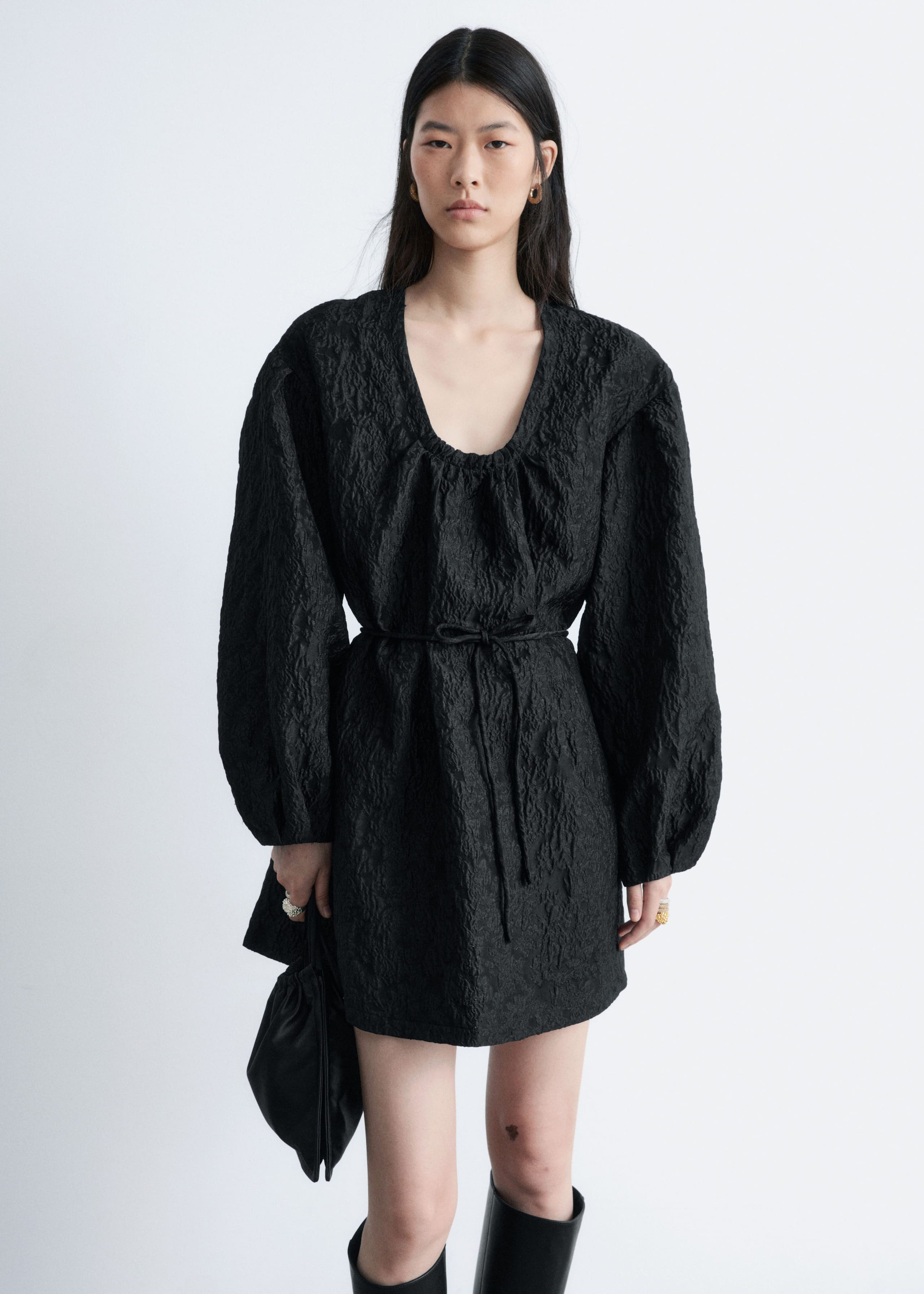 Image of Vorne gebundenes Jacquard-Minikleid