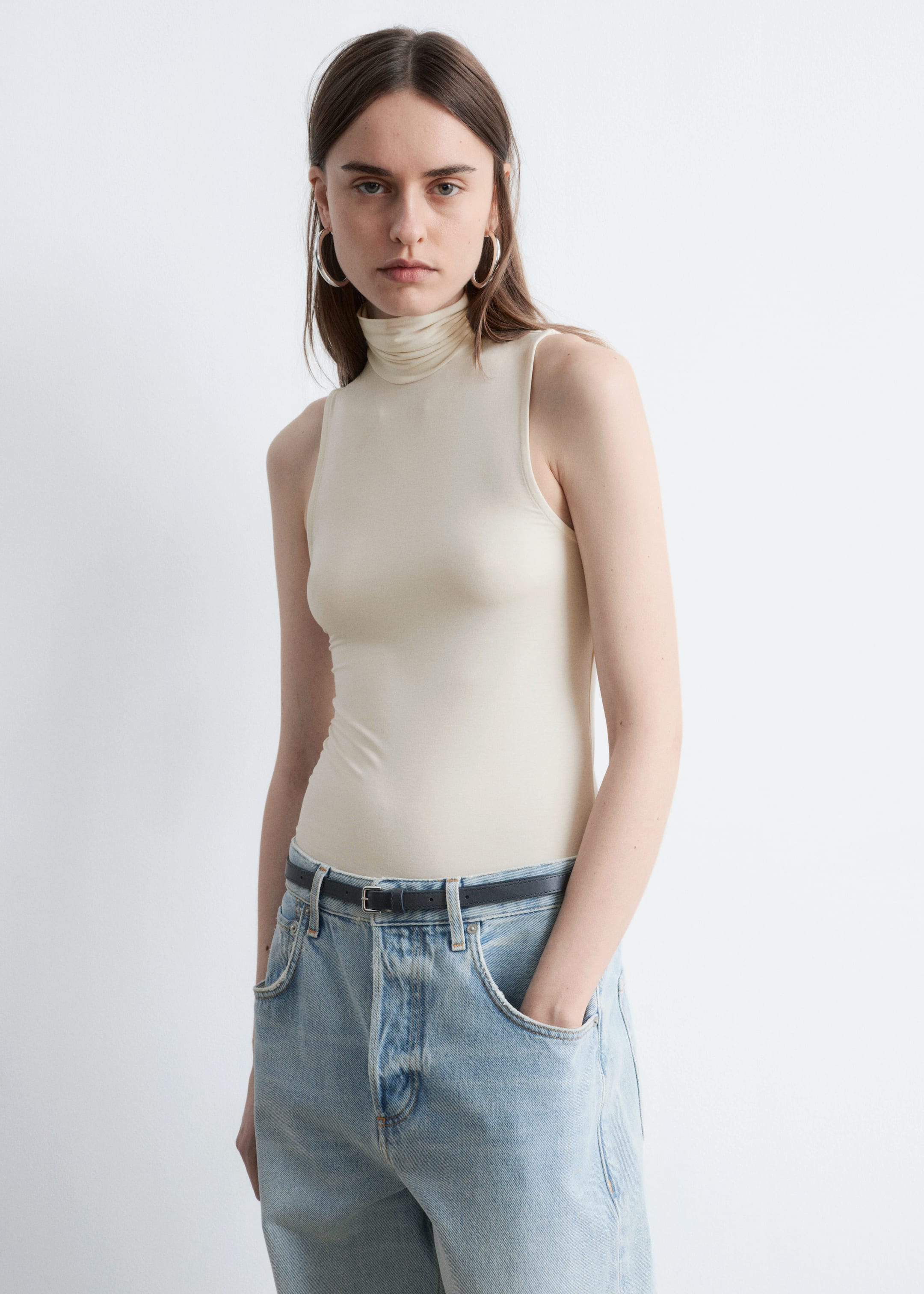 Преглед на по-голямо изображение: Блуза без ръкави с поло яка - Кремав - ЖЕНИ | H&M BG 5