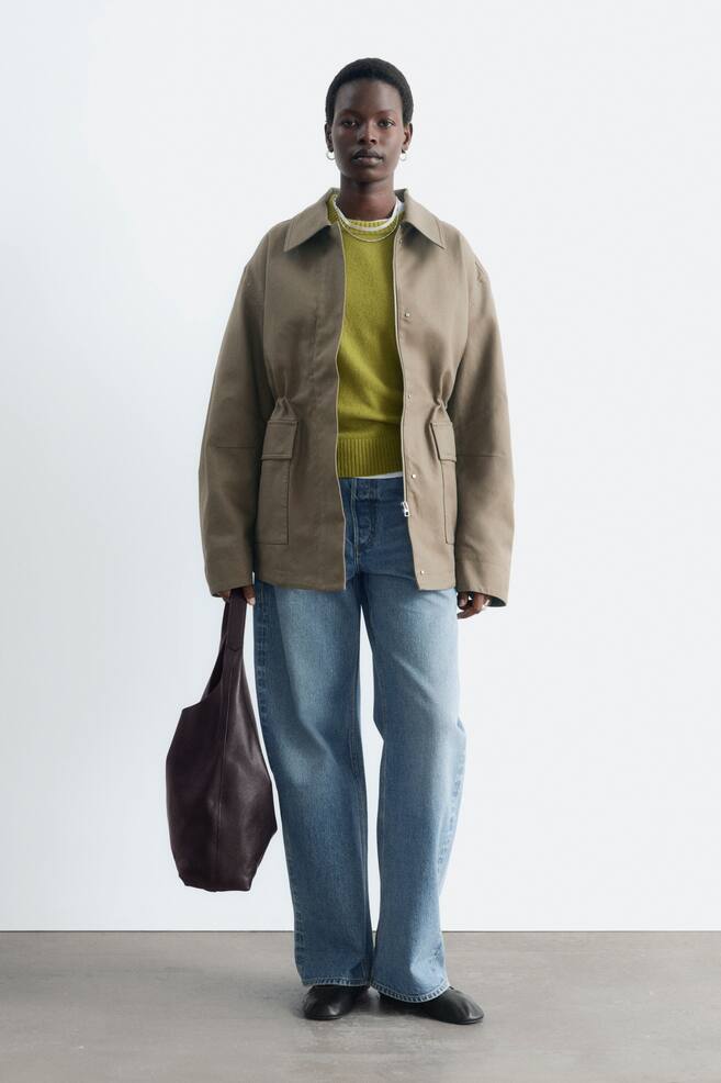 Oversized Drawstring Utility Jacket - Khaki Green/Dark Brown/Mustard Yellow - 1