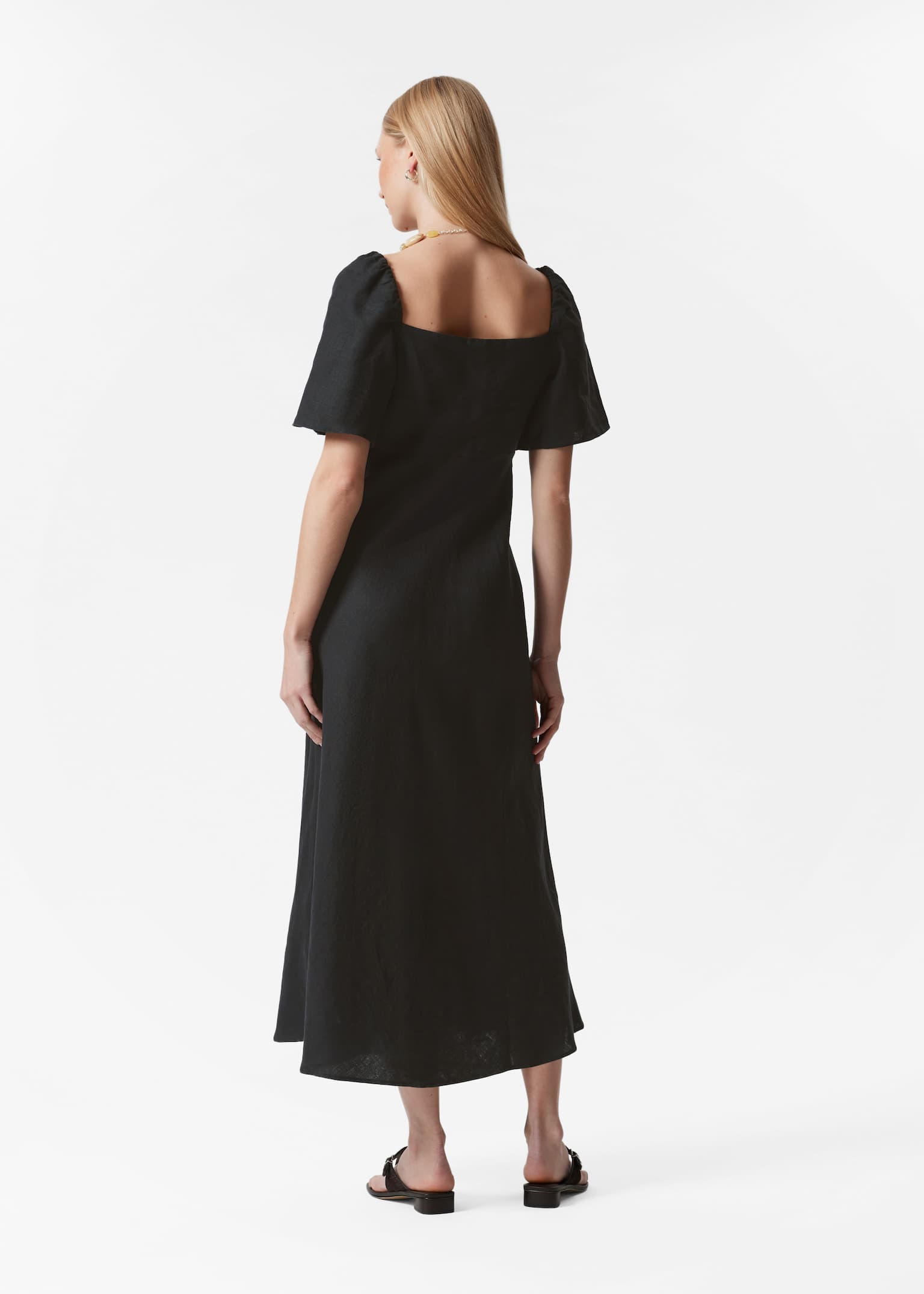 Robe midi en lin - Noir/Jaune clair - 4
