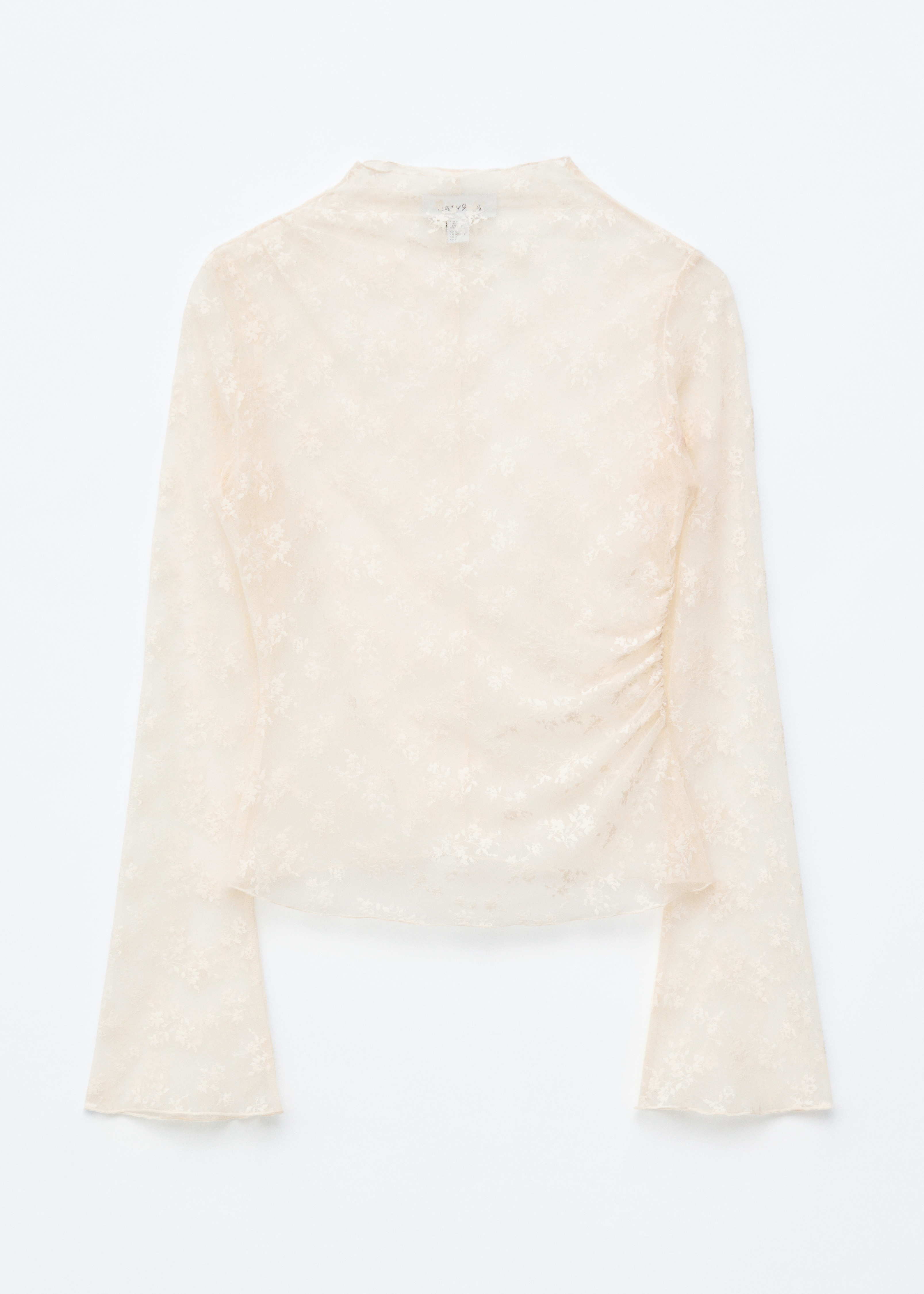 Top de renda de manga comprida - Cream/Dark Brown/Toupeira claro