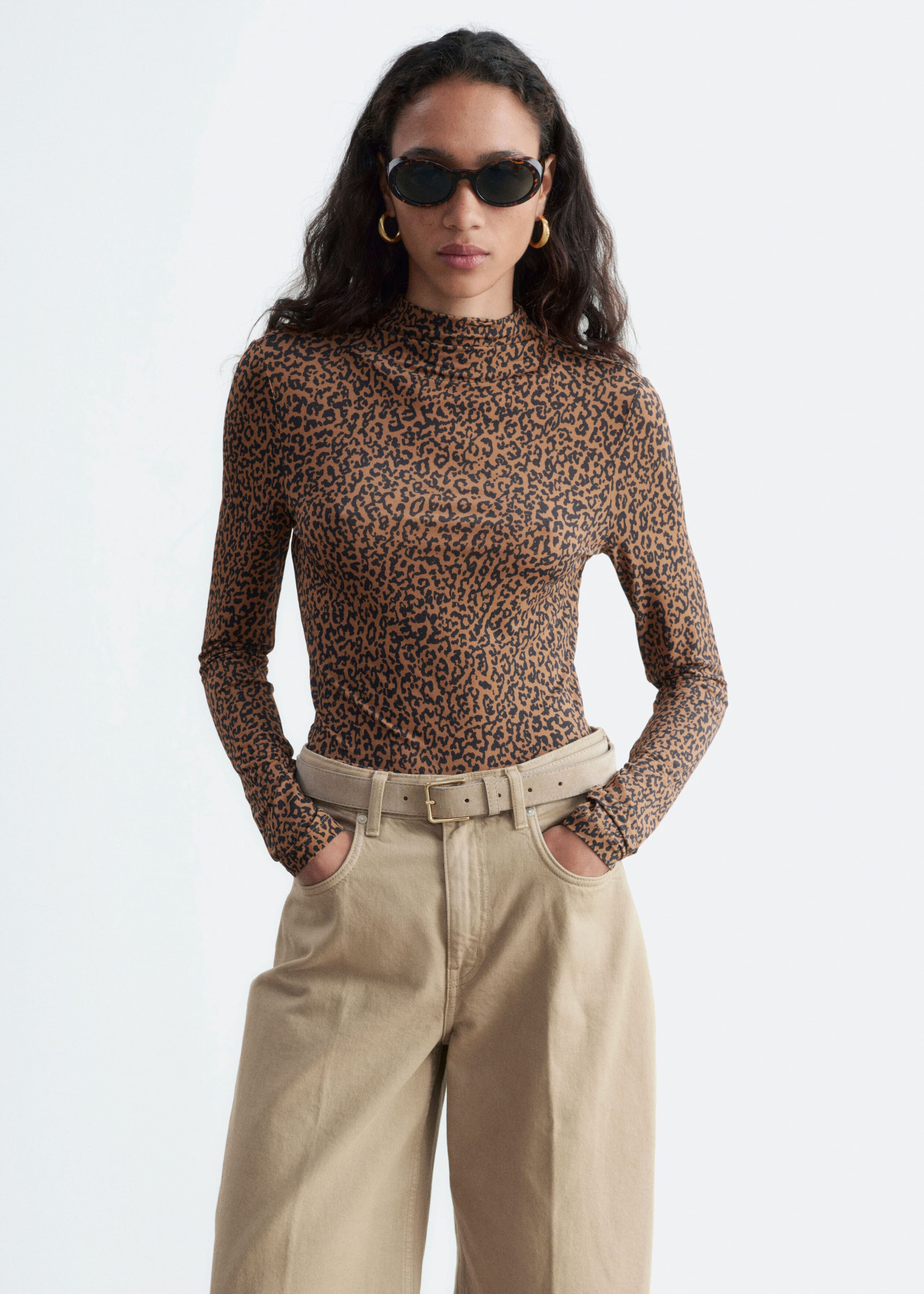 Mock-Neck Top - Brown/Leopard Print - Still Life