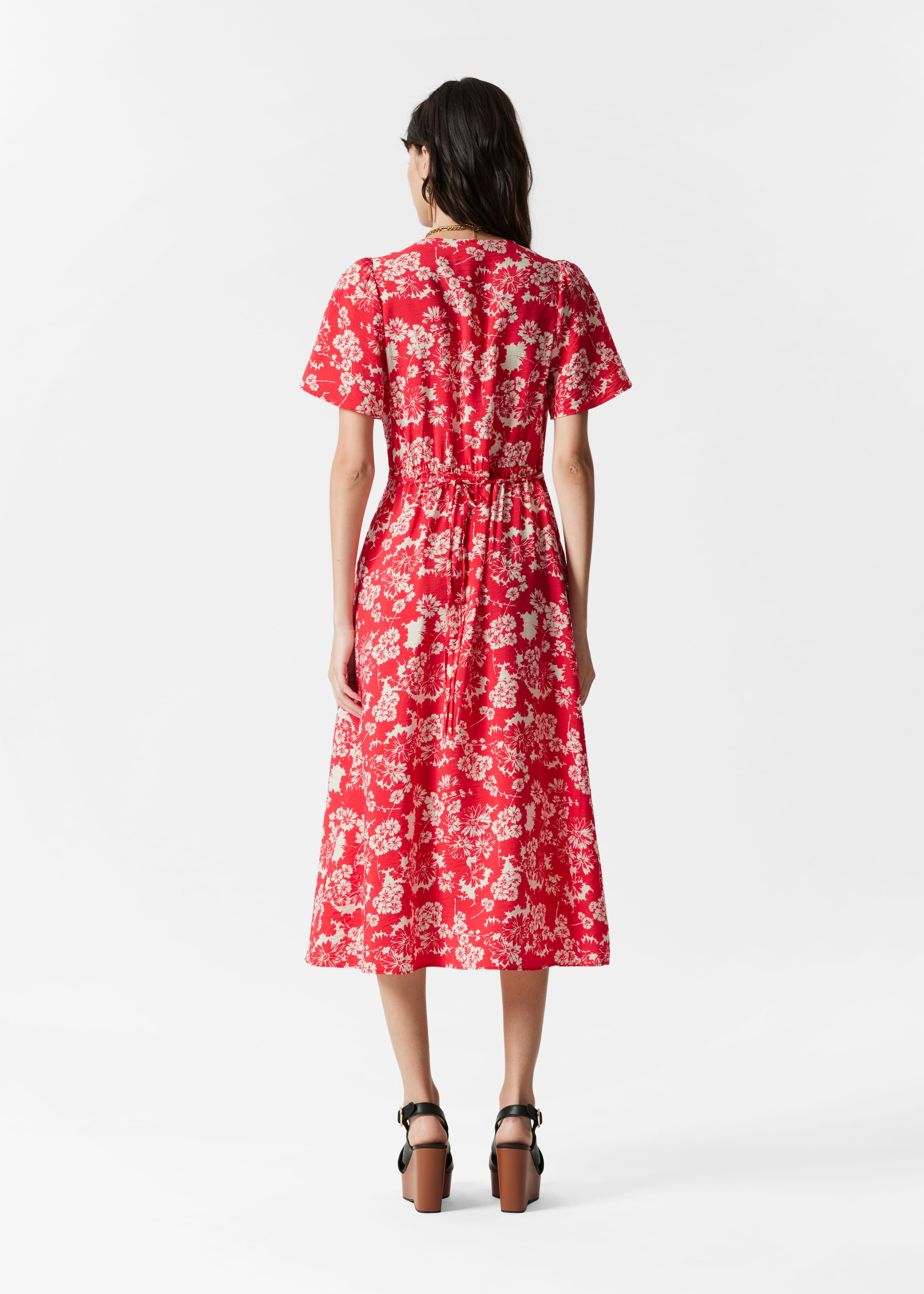 Ver imagen más grande: Vestido midi con mangas abullonadas - Rojo/Blanco - MUJER | H&M ES 4