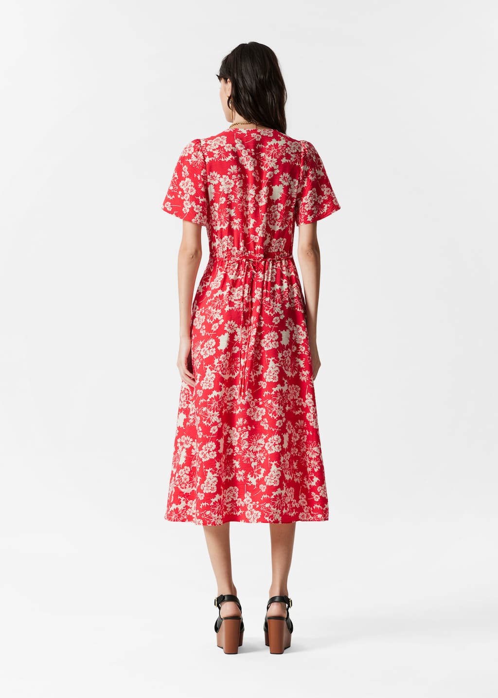 Vestido midi con mangas abullonadas - Estampado negro - Lookbook