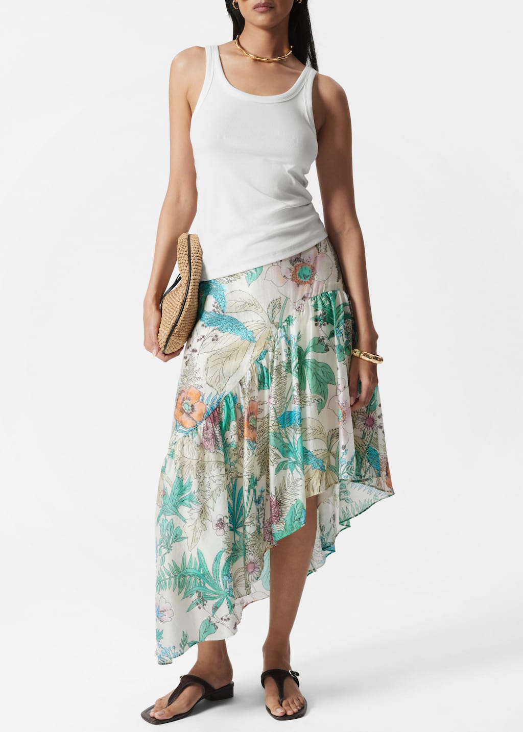 Image of Falda midi asimétrica con volantes