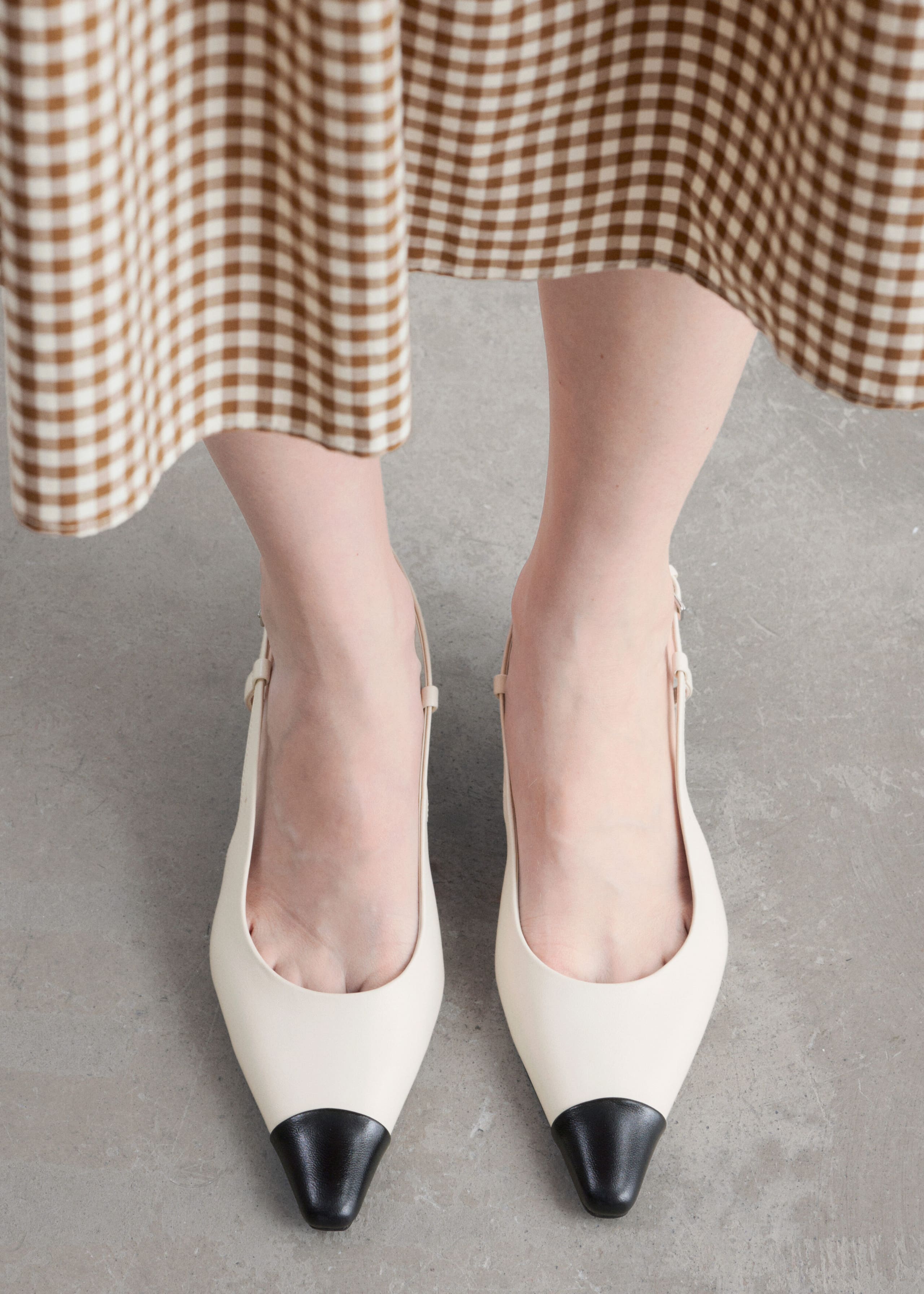 Leather Slingback Pumps - White/Black - Lookbook