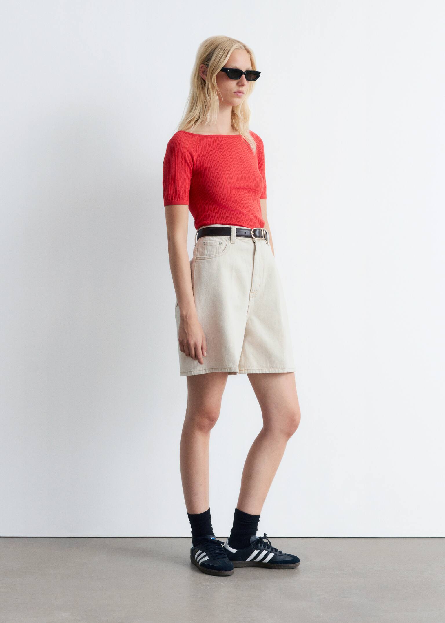 Rib-Knit Off-Shoulder Top - Rød - 6