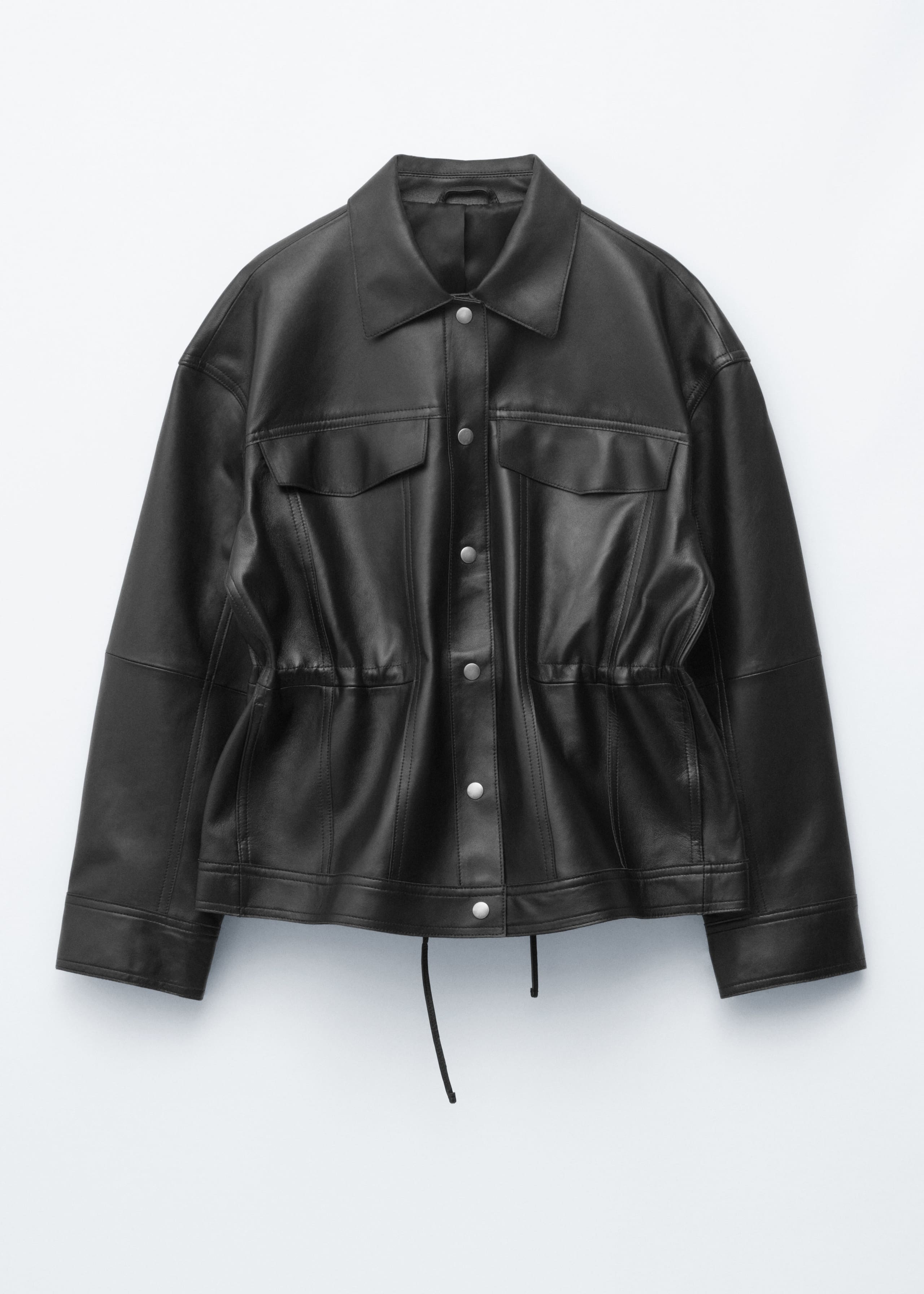 Drawstring-Waist Leather Jacket - Black - Still Life